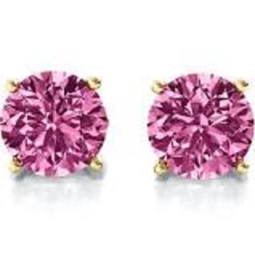 3CT Yellow Sterling Silver Pink CZ Stud Earrings 8mm - Elegant Cubic Zirconia Jewelry for Women, Perfect for Parties, Weddings & Daily Wear