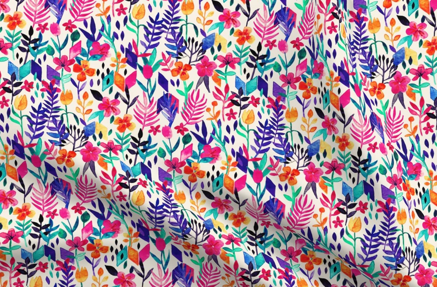 Premium Spoonflower Minky Fabric - Watercolor Floral & Purple Leaves Print on Soft Plush for Baby Blankets, Quilting & Sewing Projects | Fat Quarter Size for DIY Crafts & Home Decor