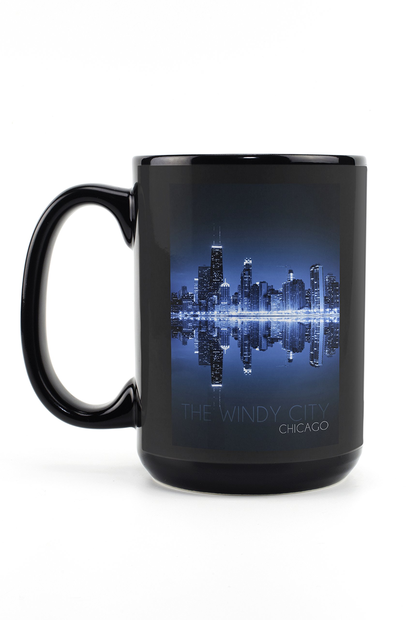 Lantern Press Chicago Skyline at Night Mug - 15oz Black Ceramic Coffee & Tea Cup, Microwave & Dishwasher Safe - Perfect for Office, Home Use & Gift Giving