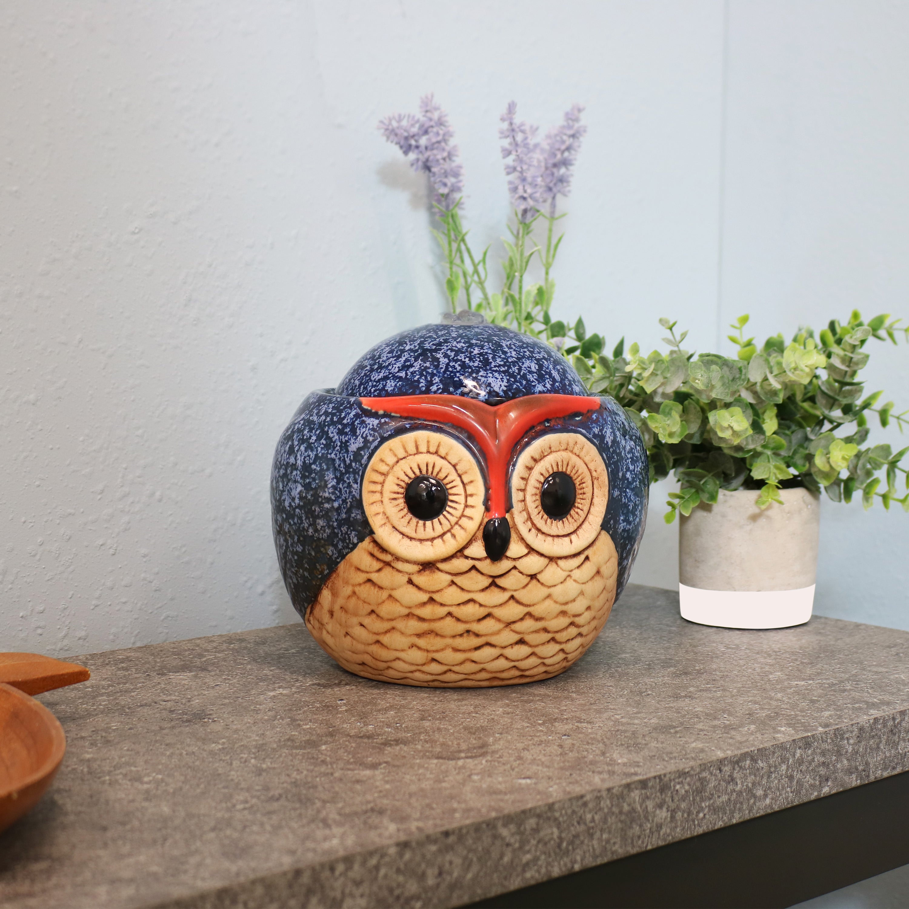 Sunnydaze Ceramic Owl Indoor Tabletop Water Fountain - Relaxing Home & Office Decor for Stress Relief, Feng Shui & Meditation | Perfect for Living Room, Bedroom, Garden or Patio