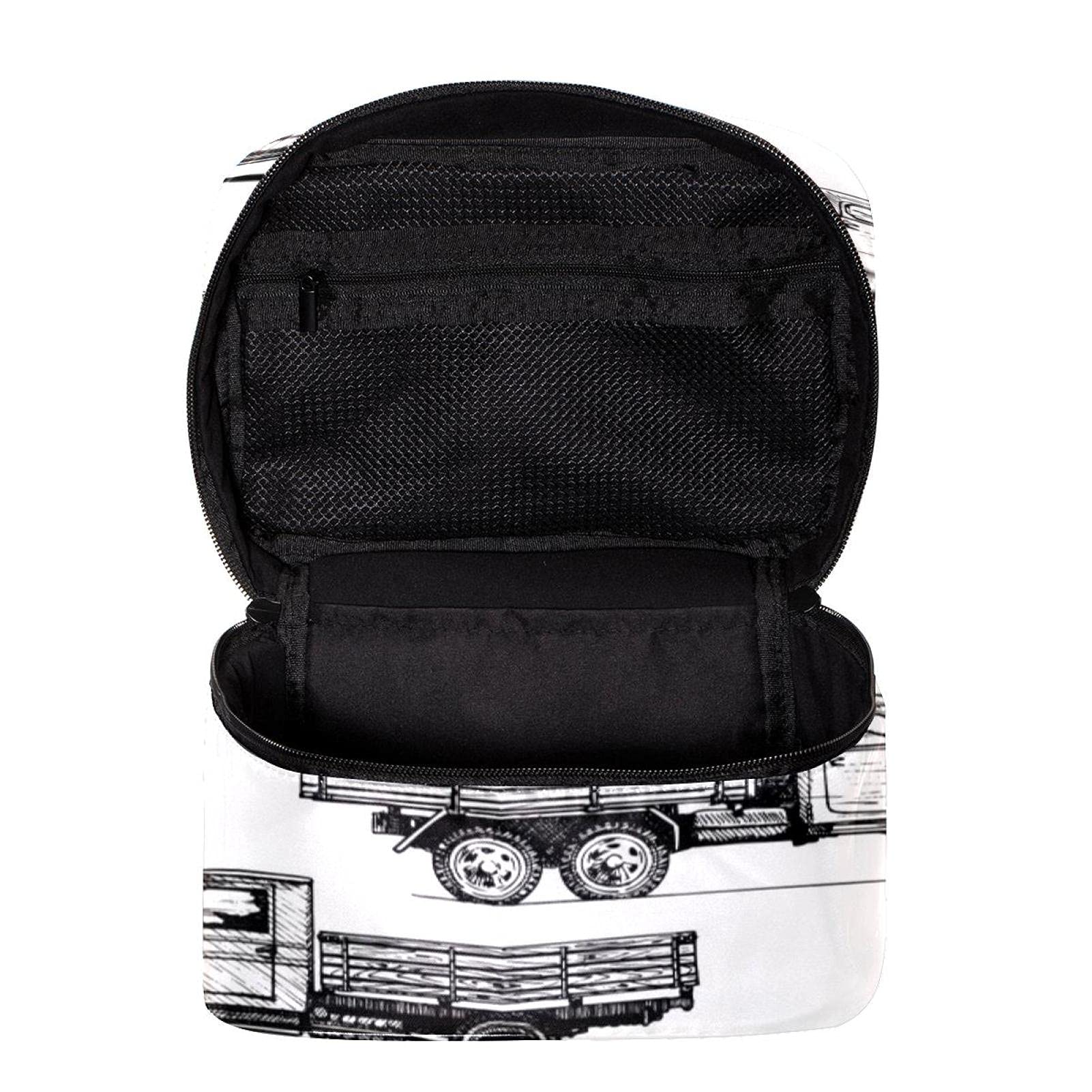 Hand-Painted Trucks & Cars Pattern Large Travel Makeup Bag - Waterproof Cosmetic Organizer with Zipper for Women & Girls | Perfect for Gym, Vacation & Daily Essentials Storage