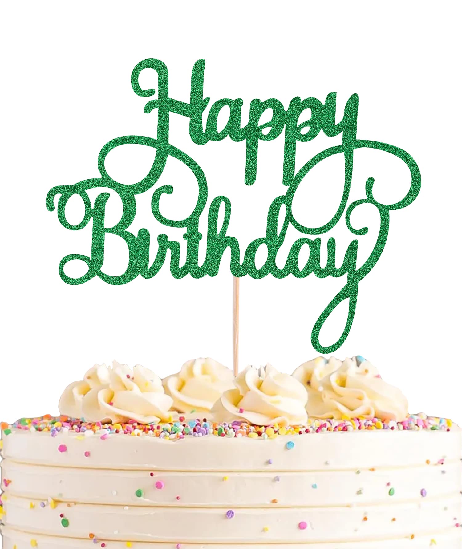 Green Glitter Happy Birthday Cake Topper & Bunting Decor - Anniversary Party Cake Decoration Supplies for Photo Booth Props - Perfect for Birthday Cakes, Wedding Anniversaries & Celebration Parties