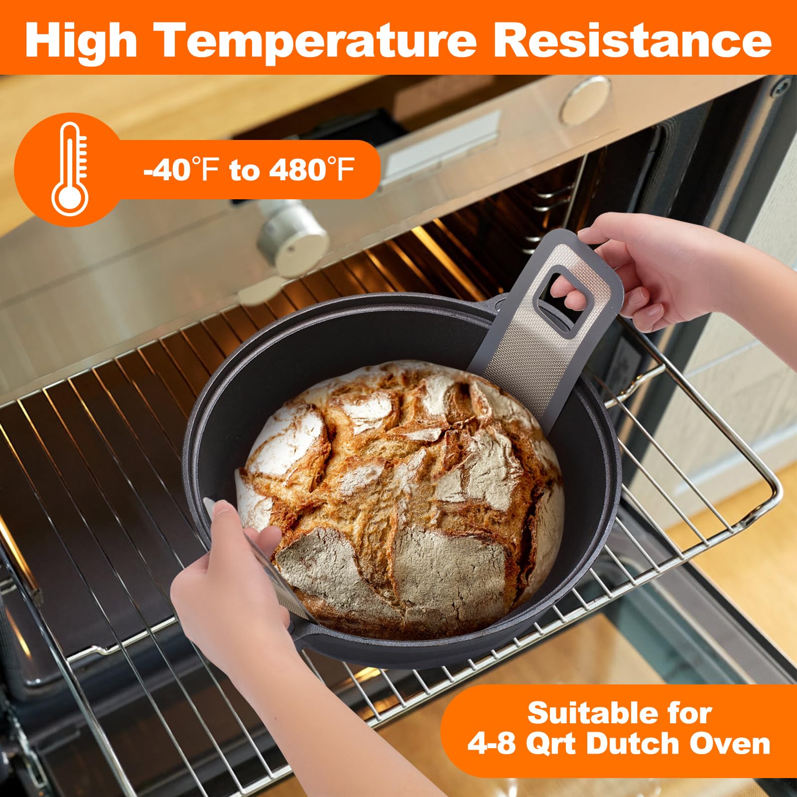 Non-Stick Silicone Bread Sling for Dutch Oven Baking - Extra Long Handles, Reusable & Easy Clean Bread Mat - Perfect for Artisan Sourdough, Homemade Bread & Baking Accessories (Gray, 1 Pack) - Ideal for Home Bakers & Bread Making Enthusiasts
