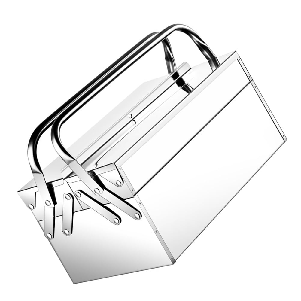 Angoily Stainless Steel Toolbox with 2 Folding Trays - Multipurpose Organizer Storage Case for Home, Office & Workshop | Portable Metal Sewing Box & Craft Organizer with Handle | Perfect for DIY, Art Projects & Tool Storage