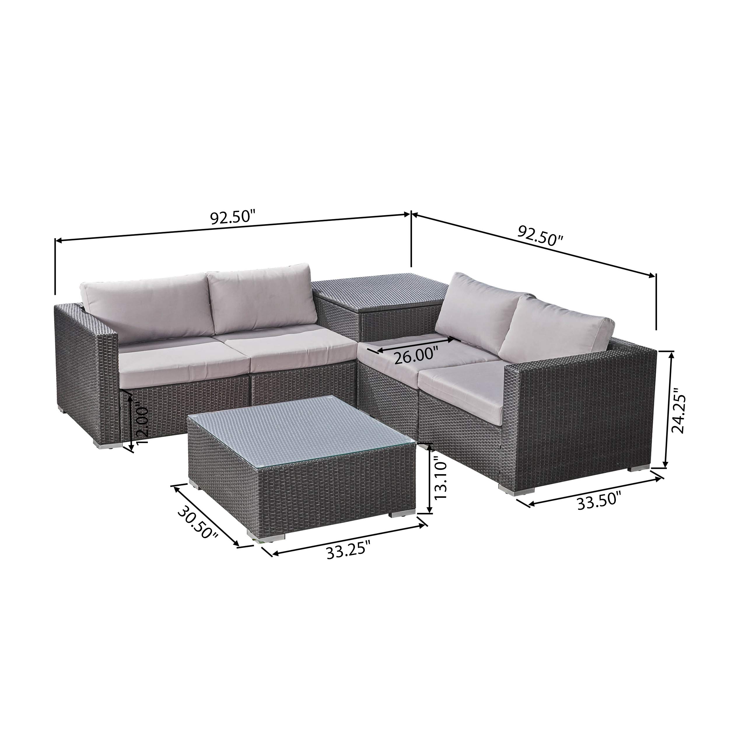4-Piece Outdoor Patio Sectional Sofa Set with Coffee Table & Storage Ottoman - Wicker & Aluminum Frame, Gray & Light Gray - Perfect for Backyard, Poolside & Garden Relaxation