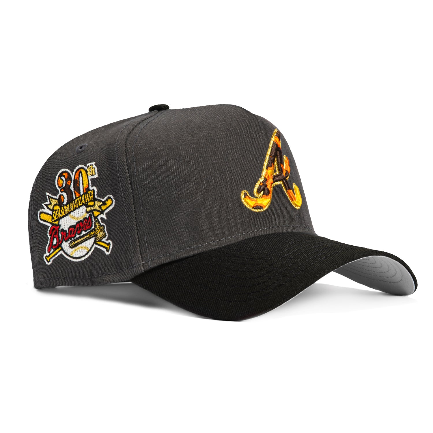 New Era 9Forty A-Frame Tortoise Shell Atlanta Braves 30th Anniversary Patch Snapback Hat - Black | Official MLB Licensed Baseball Cap for Men & Women | Perfect for Games, Collecting & Streetwear Fashion