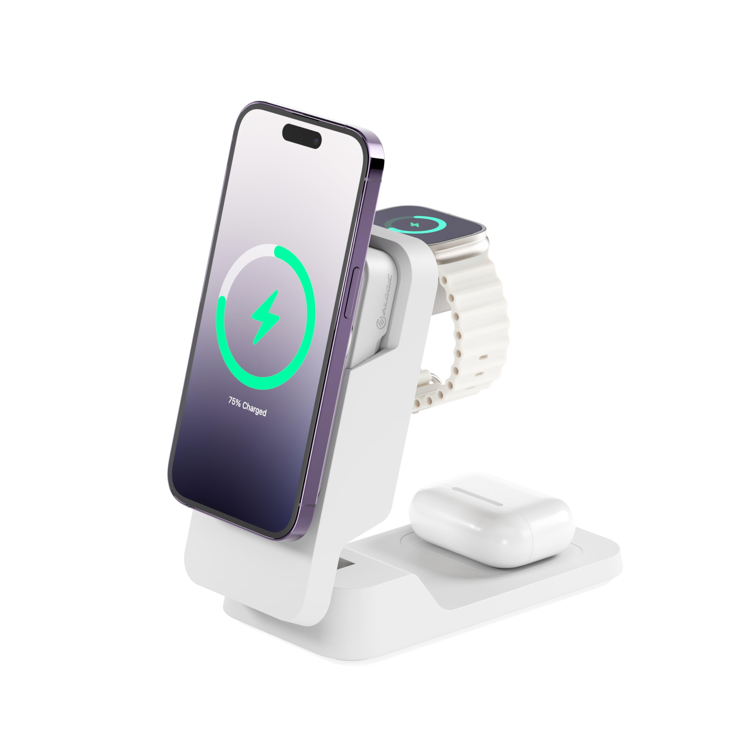 Alogic Matrix Ultimate 3-in-1 Wireless Charger with 5000mAh MagSafe Power Bank | Fast Charging Station for iPhone 14/13/12 | Portable Wireless Charger for Home, Office & Travel