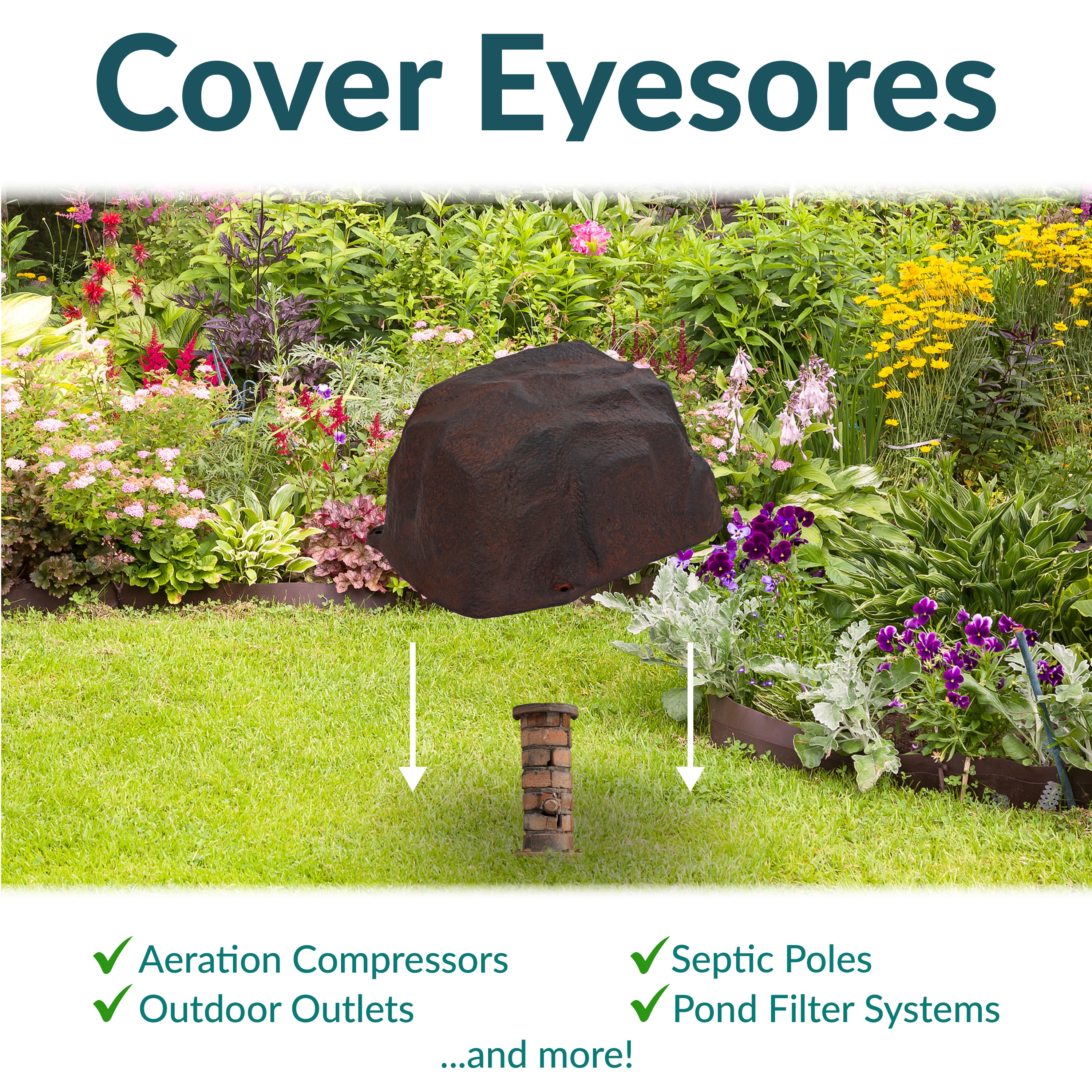 Sunnydaze Low Profile Artificial Landscape Rock Cover with Stakes - Durable Outdoor Decorative Rock for Yard, Garden & Pool Areas - Perfect for Hiding Utilities, Cables & Unsightly Objects