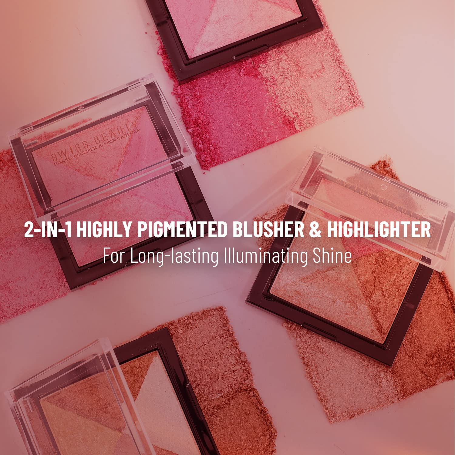 Swiss Beauty Mini Baked Shimmer Blusher & Highlighter Palette - 2 Multicolor Shades, 7g | Face Makeup for Cheeks & Contouring | Perfect for Everyday Glow & Special Occasions