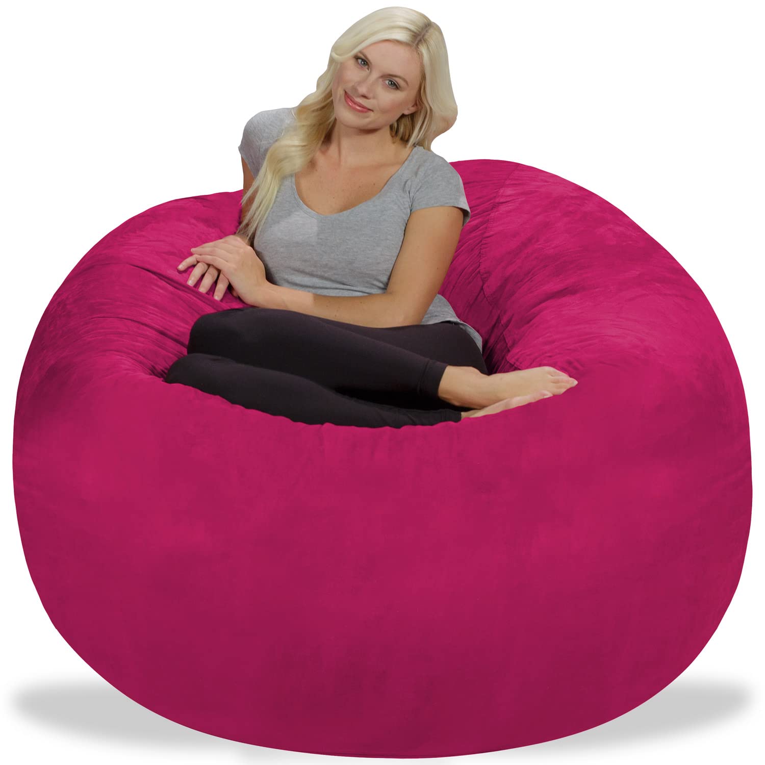 Chill Sack Giant 5-Foot Memory Foam Bean Bag Chair - Ultra Soft Microfiber Cover in Magenta - Perfect for Living Room, Game Room & Dorm Relaxation