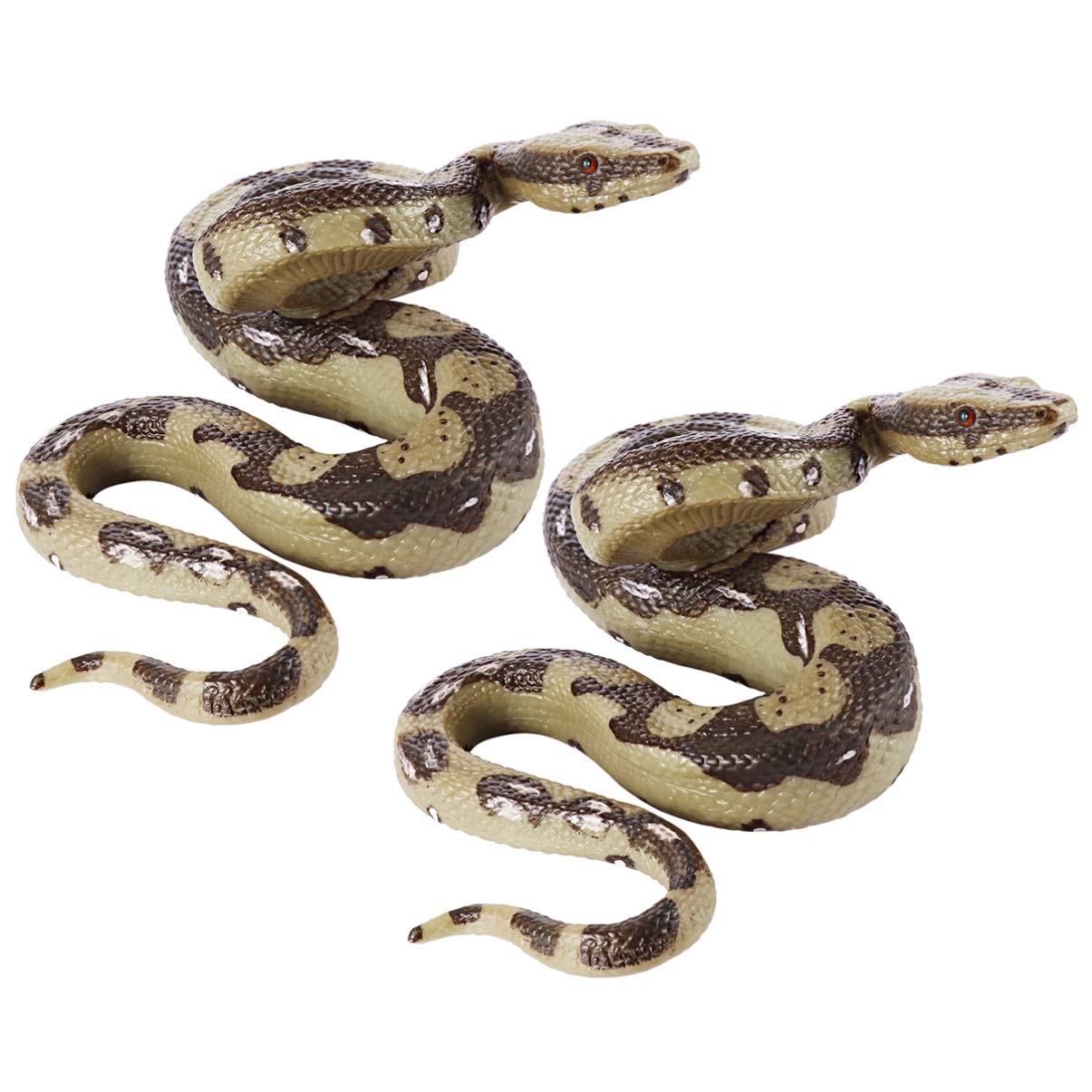 PRETYZOOM 2 Pack Realistic Python Snake Toy - Lifelike Fake Rubber Snake for Halloween Decor, April Fools Pranks, Party Props & Scary Practical Jokes - Perfect for Haunted House, Classroom Science Display & Outdoor Prank Scenarios