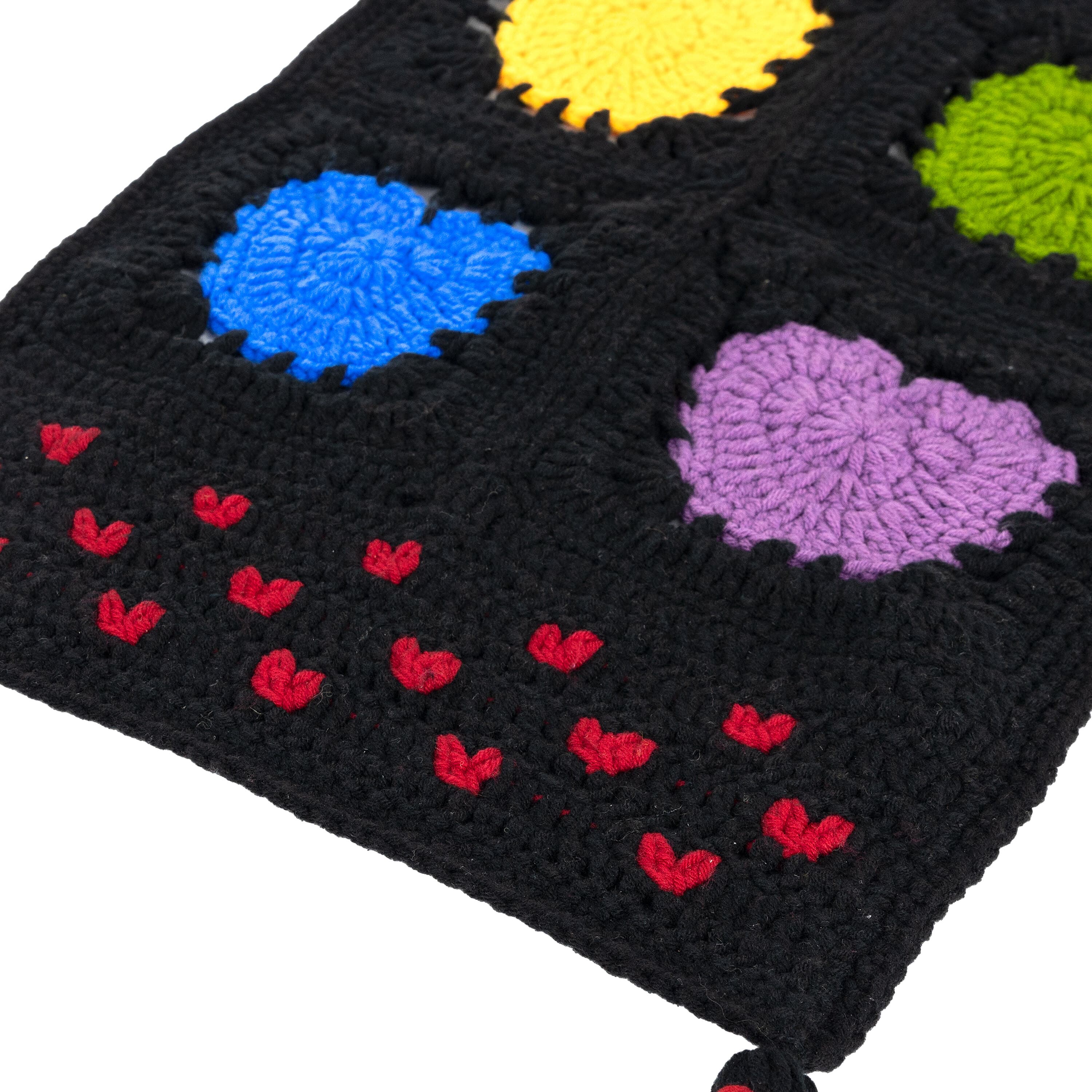 Hand Crochet Black Peace and Love Cozy Scarf - Warm Winter Fashion Accessory for Women & Men - Perfect for Cold Weather, Outdoor Activities, and Gift Giving