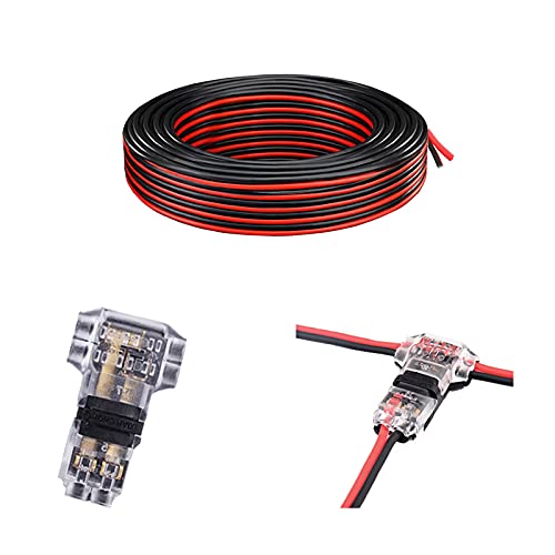 Low Voltage T Tap Wire Connectors - 16 Pack, 3 Way Solderless Electrical Connectors for 18 AWG Wires (Red & Black, 70ft) - No Wire Stripping Needed - Perfect for Automotive, Marine, and DIY Electrical Projects