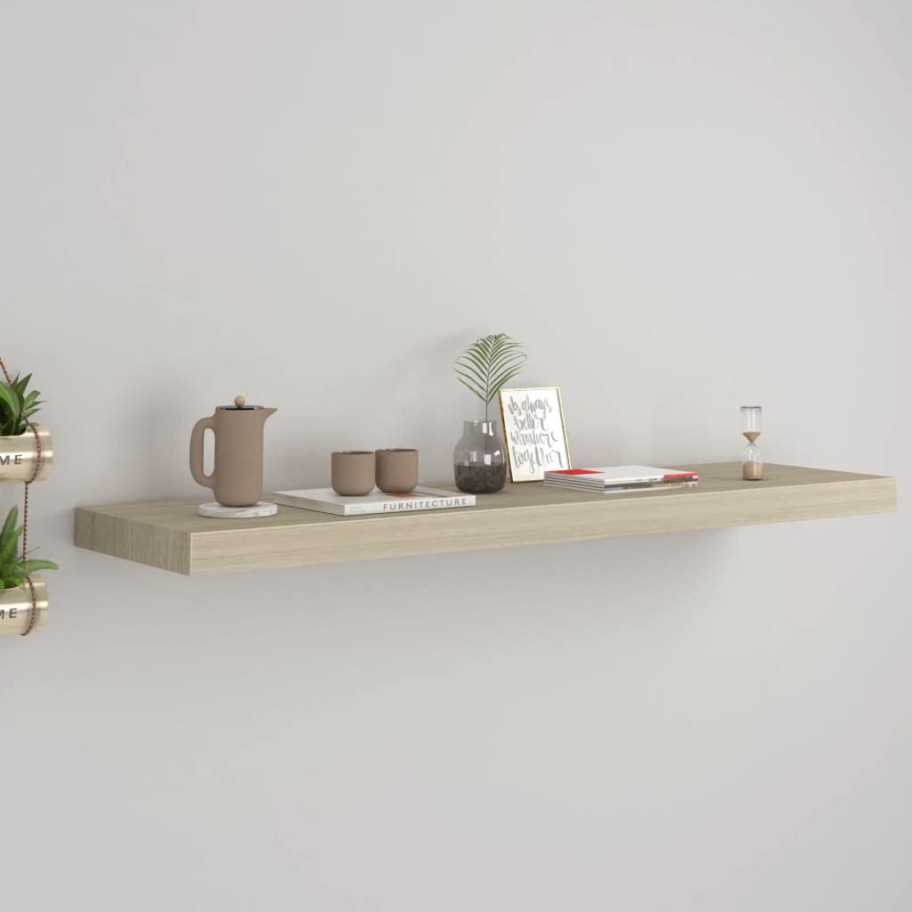 35.4 Inch Floating Wall Shelf - Solid Oak MDF Ledges for Living Room, Bedroom & Office - Wall Mounted Display Shelves for Books, Photos & Decor (Fast Shipping)