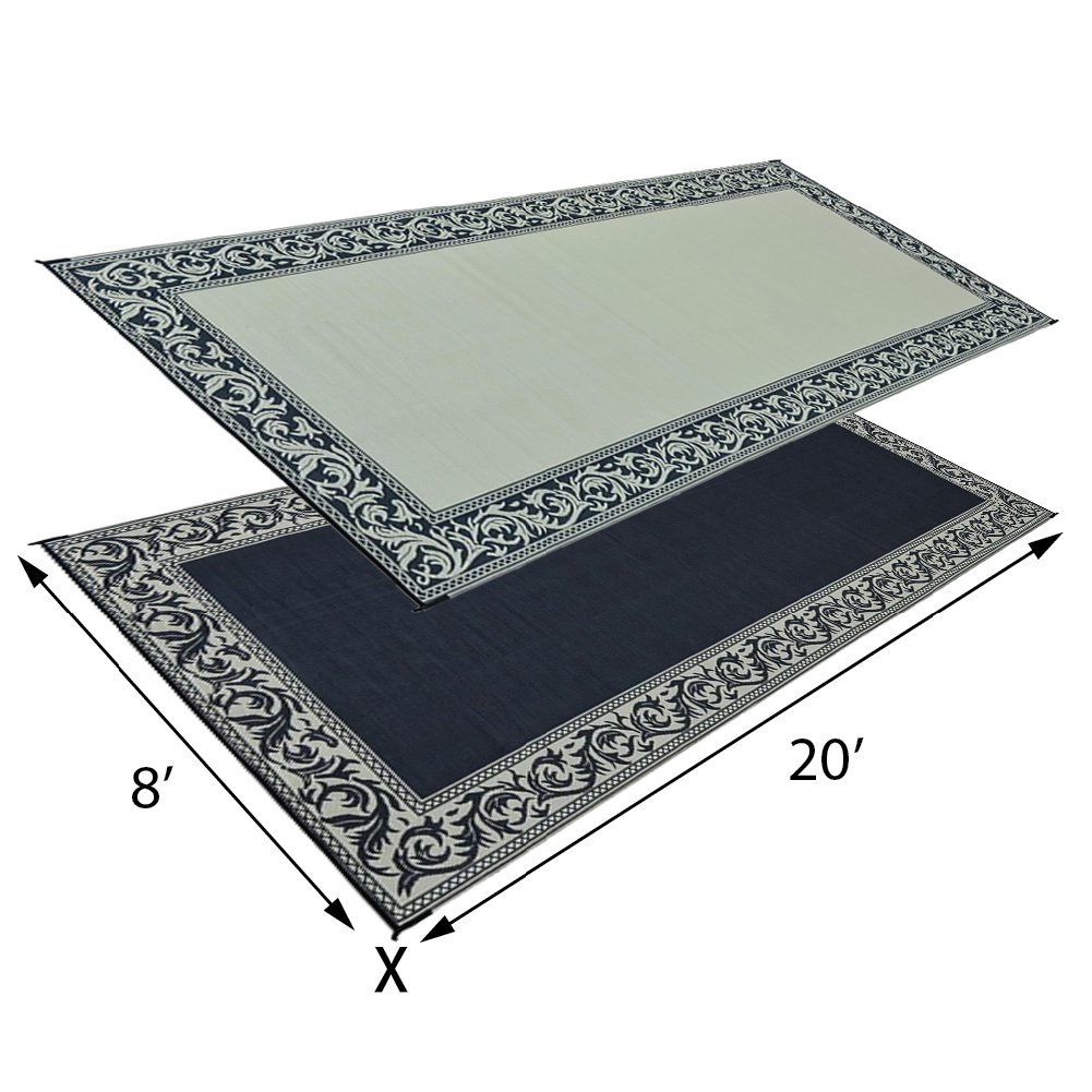 Ming's Mark RC1 Reversible Patio Mat - 8' x 20', Black/Beige, Waterproof Outdoor Rug for Camping, Picnic, Beach, Backyard & Deck - Stylish & Durable Design
