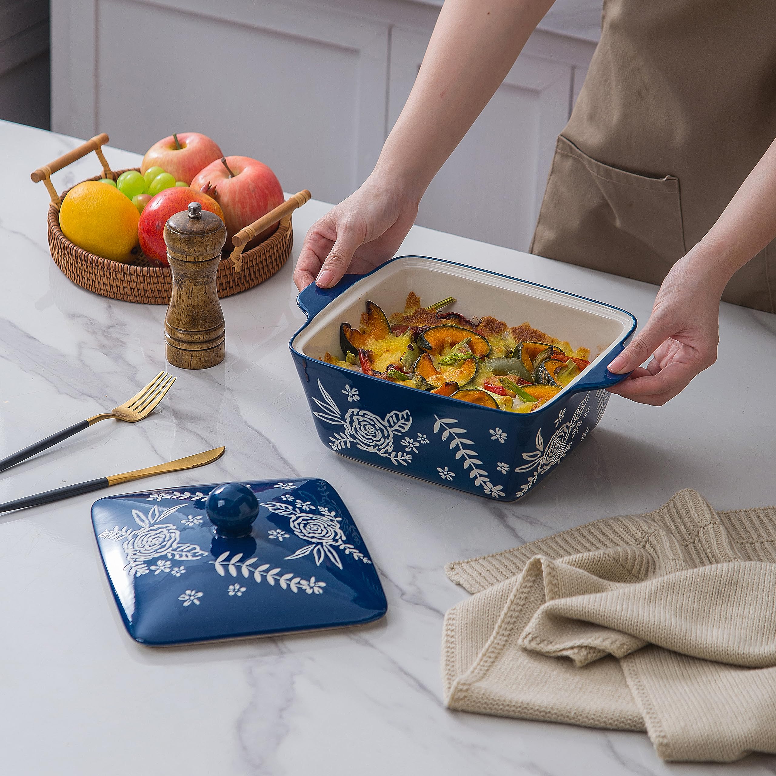 Wisenvoy 3.5QT Ceramic Casserole Dish with Lid - Oven Safe Baking Dish for Lasagna, Casseroles & Roasting - Perfect for Family Dinners & Holiday Cooking