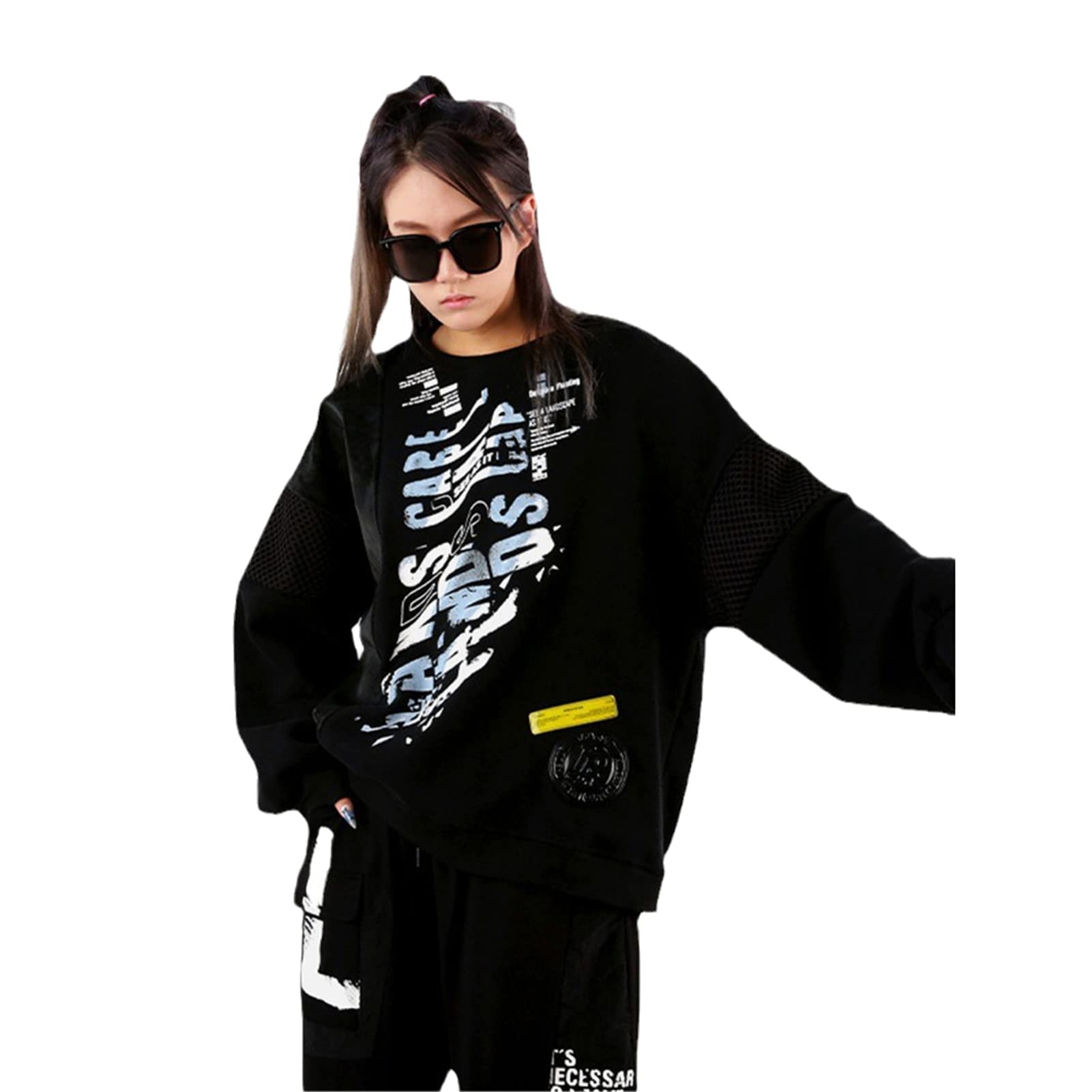 FiveShops Women's Black Print Letter Pattern Full Sleeve Pullover Sweatshirt - Cozy Autumn Casual Wear for Minority Style & Street Fashion