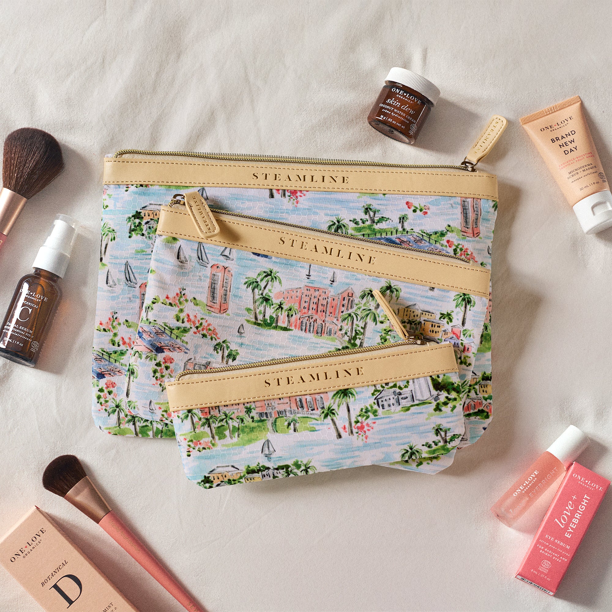 Luxury Hamilton Princess Bermuda x SteamLine Cosmetic Case Set - Travel Makeup Bag for Women, Perfect for Vacations & Weekend Getaways
