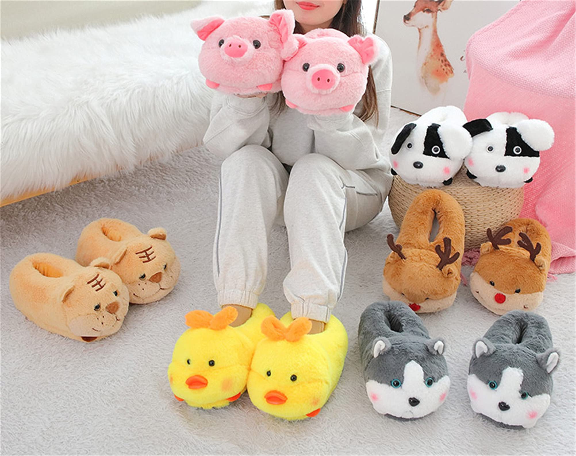 Cozy Animal Slippers for Women - Pig, Hamster & Shark Design Warm Winter House Shoes | Perfect for Indoor Comfort, Lounge Wear & Gift Giving