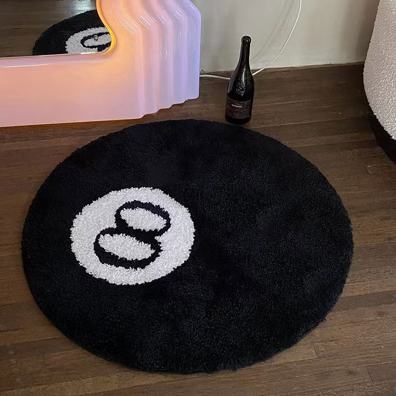 Stylish 8 Ball Accent Rug for Living Room & Game Room Decor - Non-Slip Round Billiard Carpet for Home, Office, or Man Cave