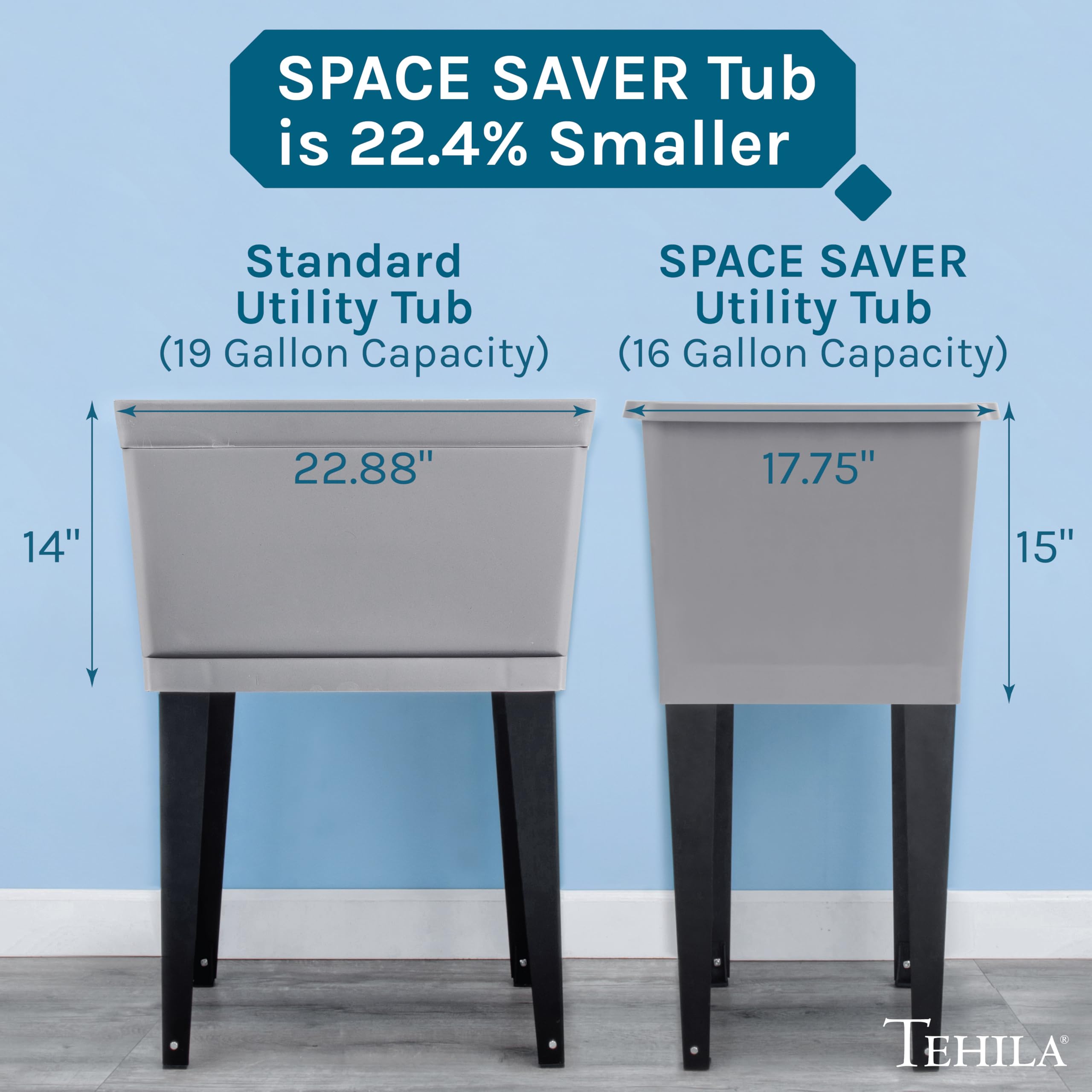 JS Jackson Supplies Grey Space Saver Utility Sink - Freestanding Laundry Tub with Chrome Gooseneck Faucet & Side Sprayer | Perfect for Small Laundry Rooms, Basements & Garages