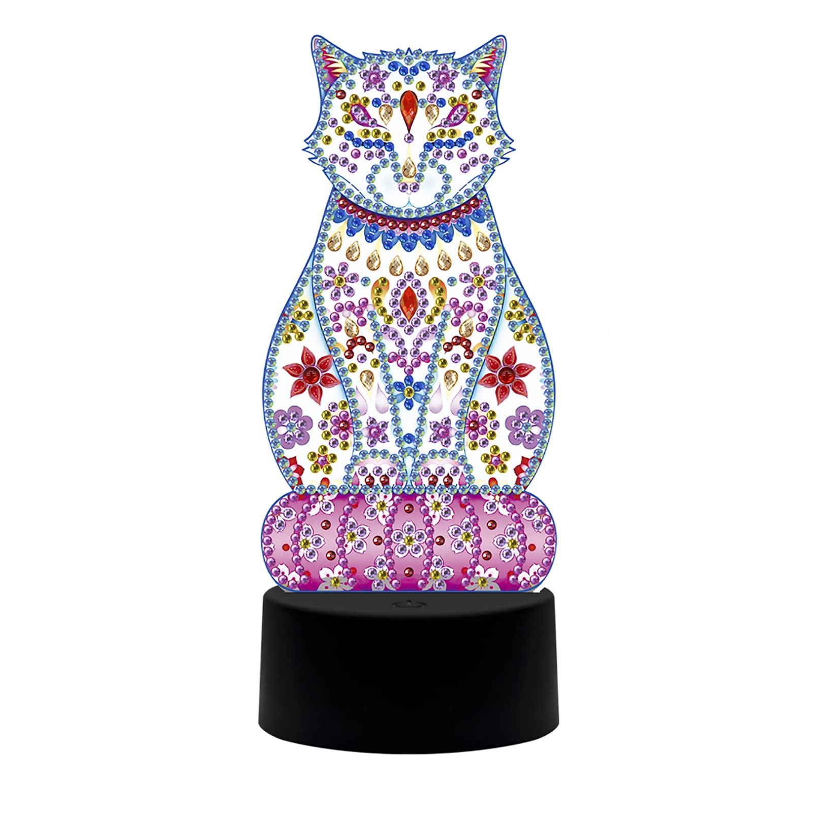 5D Diamond Painting Cat LED Night Lamp - DIY Crystal Art Crafts with 7 Color Changing Modes, USB/Battery Operated Touch Nightlight - Perfect for Bedside Table, Desk Decor in Bedroom, Living Room & Nursery
