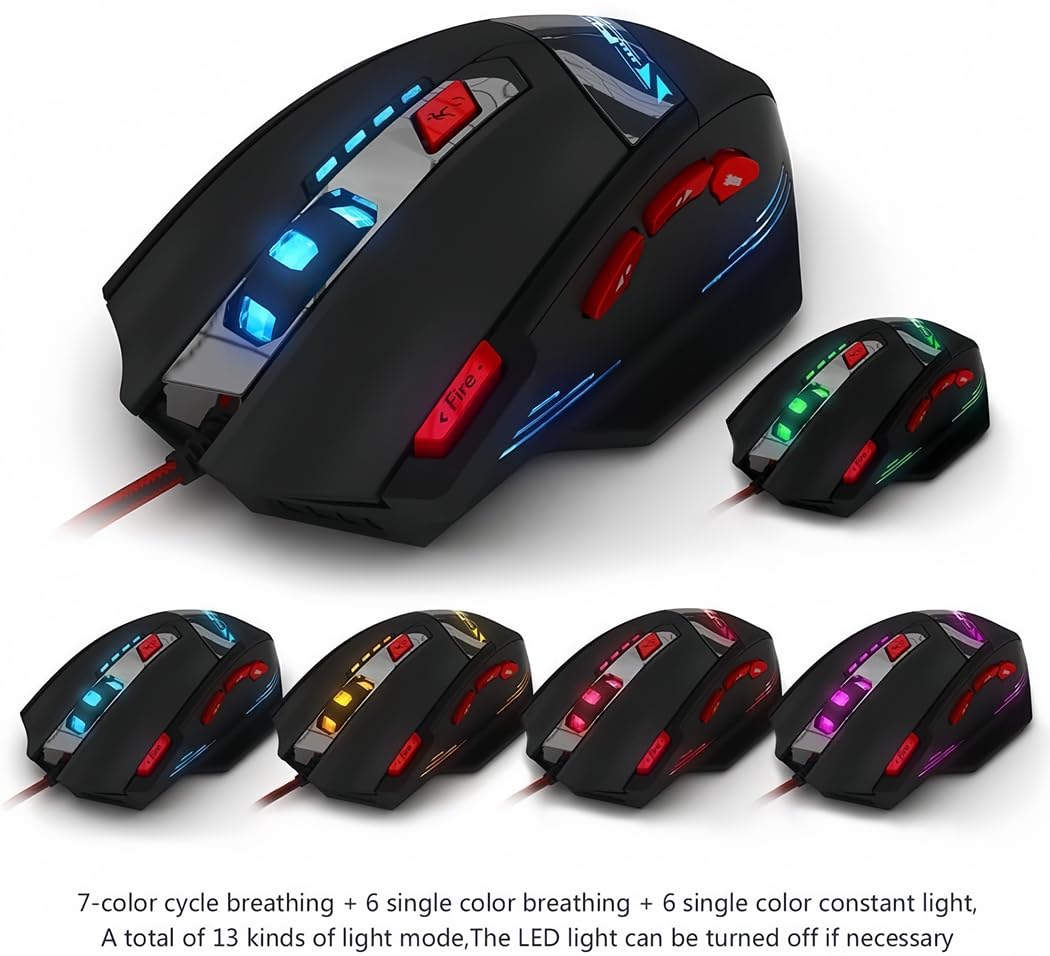 Zelotes T90 Professional Gaming Mouse - 9200 DPI, 8 Programmable Buttons, RGB LED Lights, Adjustable Weight for PC, Laptop, Desktop - Black | Perfect for FPS, MOBA & MMO Games, Office Work & Graphic Design