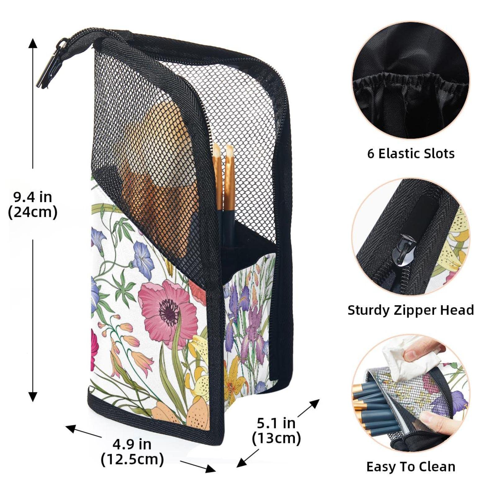 Floral Jungle Plant Makeup Brush Organizer Bag with 12 Brush Slots - Portable Travel Cosmetic Brush Holder Case for Professional Makeup Artists & Beauty Enthusiasts - Perfect for Home Vanity, Salon Use & On-the-Go Touchups