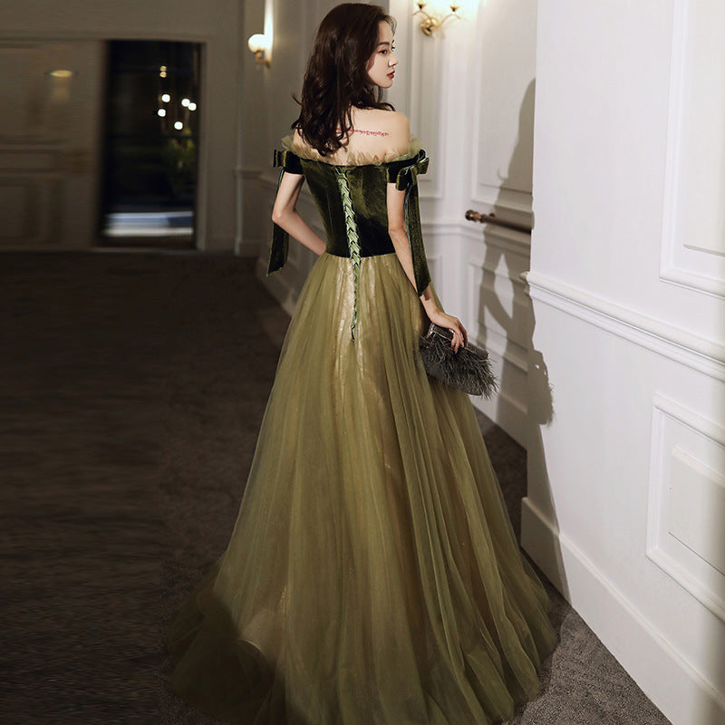 Elegant Off Shoulder Green Prom Dress - A-Line Evening Gown for Party, Homecoming, Formal Events | Perfect for Dances, Weddings & Special Occasions