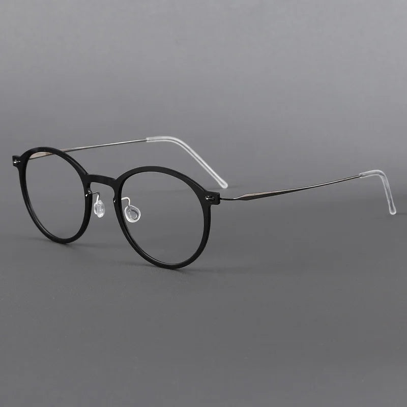 Stylish Unisex Black Titanium Acetate Round Eyeglasses Frame - Lightweight & Durable Full Rim Glasses for Men & Women - Perfect for Reading, Work, and Fashion Accessories