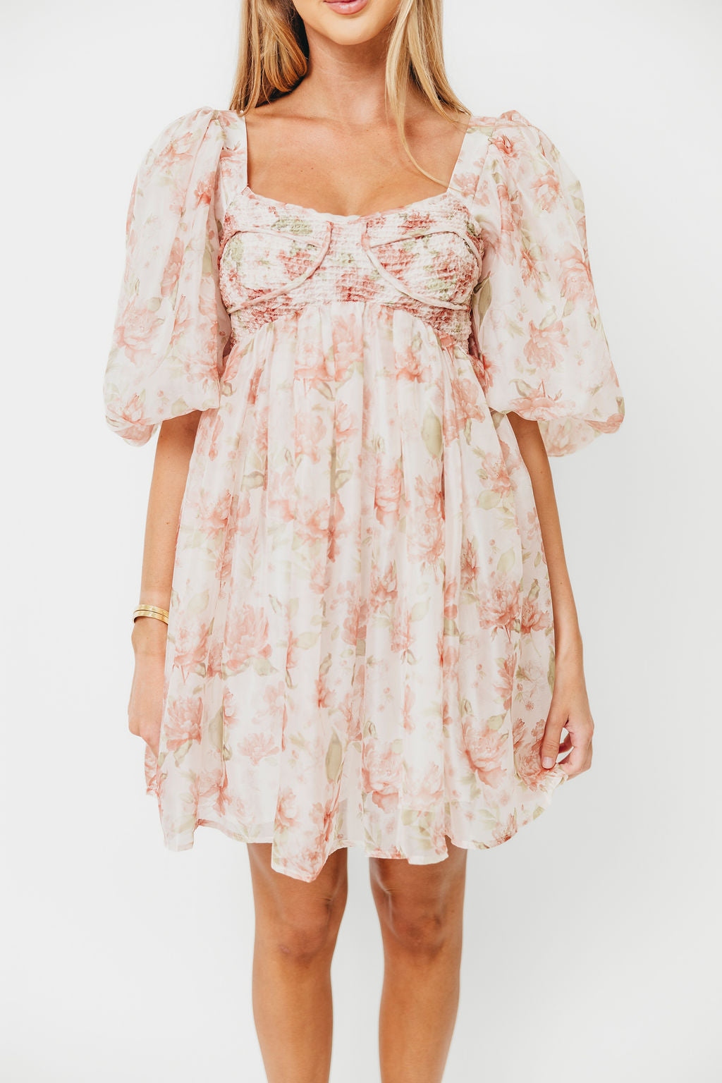 Saint Malo Floral Smocked Mini Dress in Peach - Summer Casual Dress for Women, Beach Vacation Outfit, Garden Party Attire