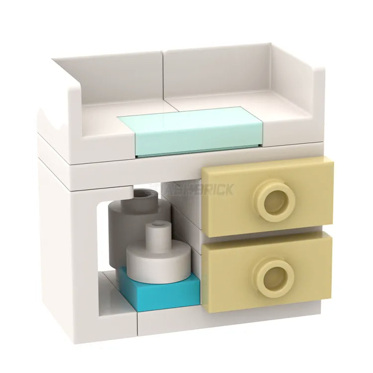 LEGO Baby Changing Table with Drawers and Storage - MiniMOC Building Blocks for Nursery, Kids Room Organization & Playtime Scenes
