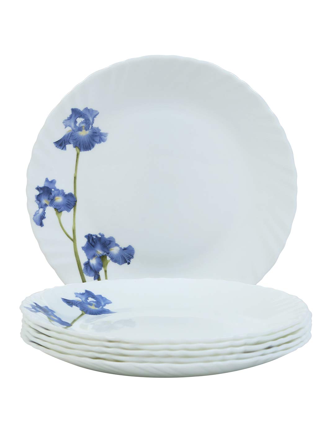 Opal Glass Dinner Set for 6 - 35 Piece Blue Orchids Crockery Set with Plates & Bowls | Microwave Safe, Durable & Lightweight White Tableware | Perfect for Family Dining, Entertaining Guests & Restaurant Use