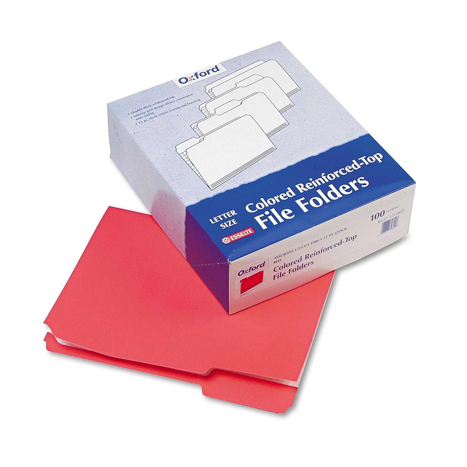 Pendaflex R15213RED Reinforced Top Tab File Folders - 1/3 Cut Letter Size, Red (100/Box) - Perfect for Office Organization & Document Filing