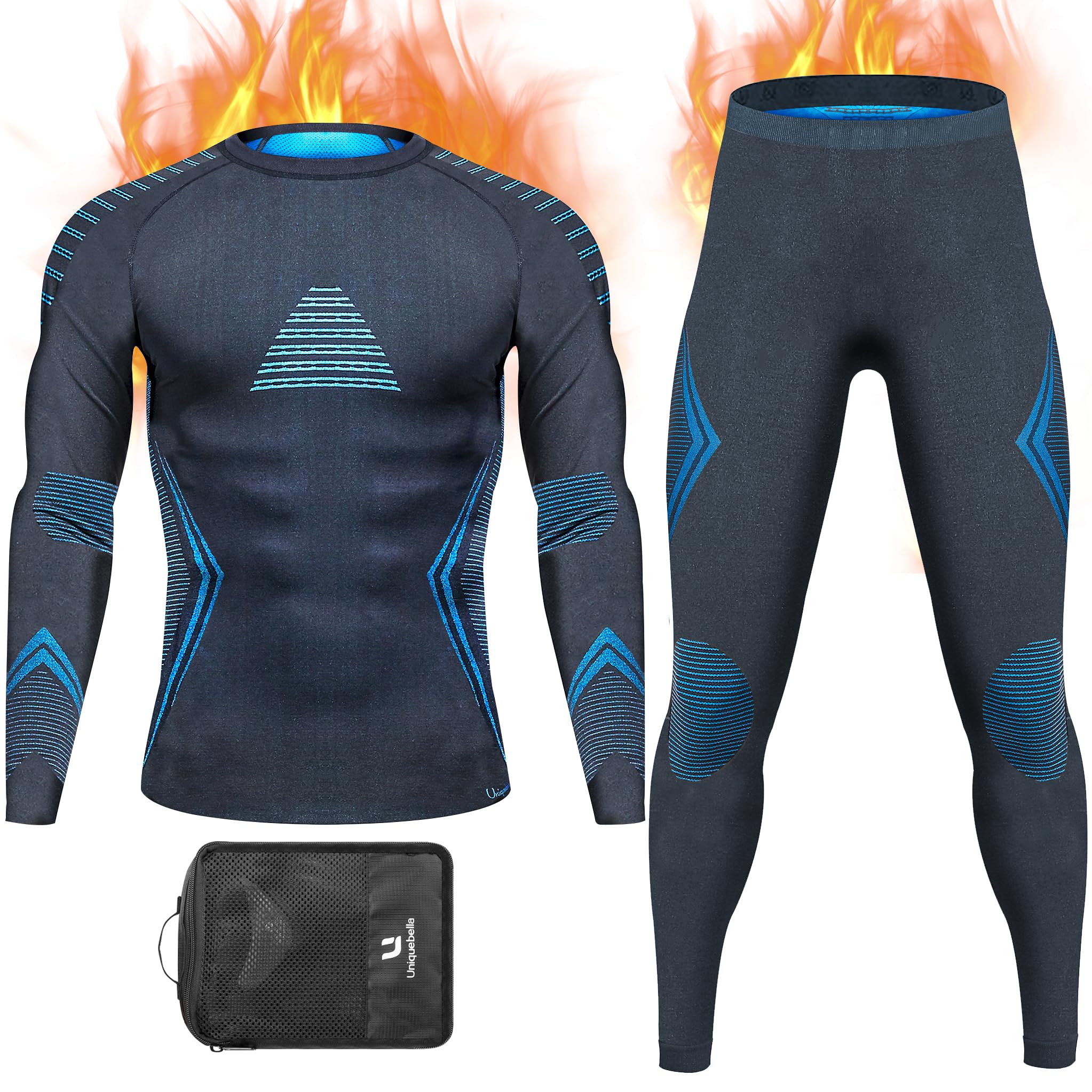 YESURPRISE Men's Thermal Underwear Set - Fleece Lined Top & Bottom Base Layer for Cold Weather - Quick Dry Moisture Wicking Long Johns for Winter Sports, Hiking & Outdoor Activities