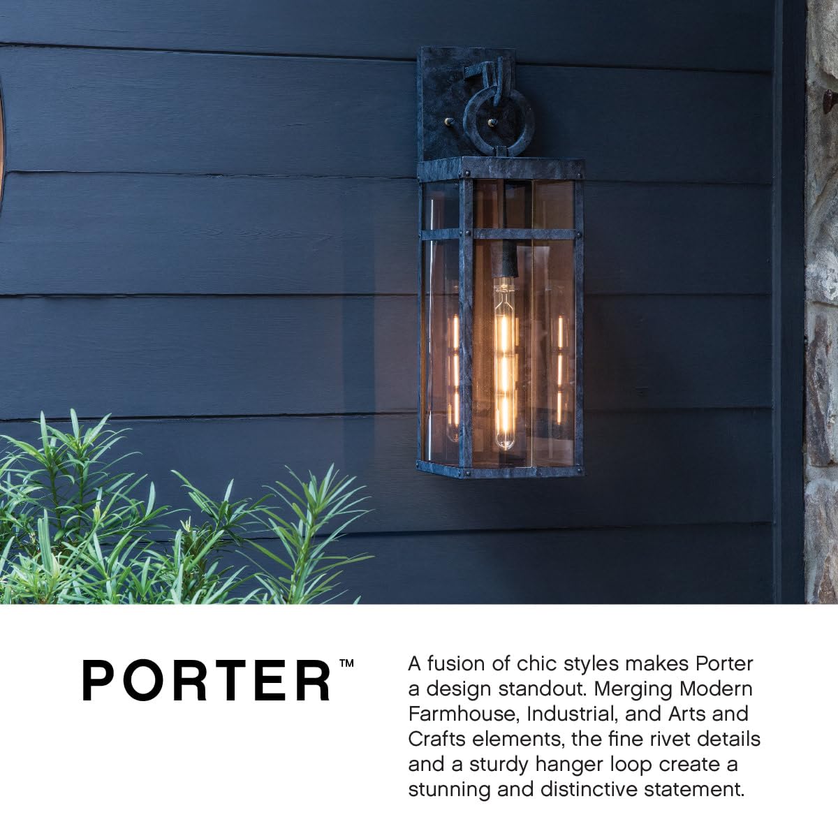 Hinkley Porter Small Wall Mount Outdoor Lantern - Lisa McDennon Estate Series, 1-Light Aluminum Clear Glass with Aged Zinc Finish - Perfect for Porch, Patio, and Garden Lighting