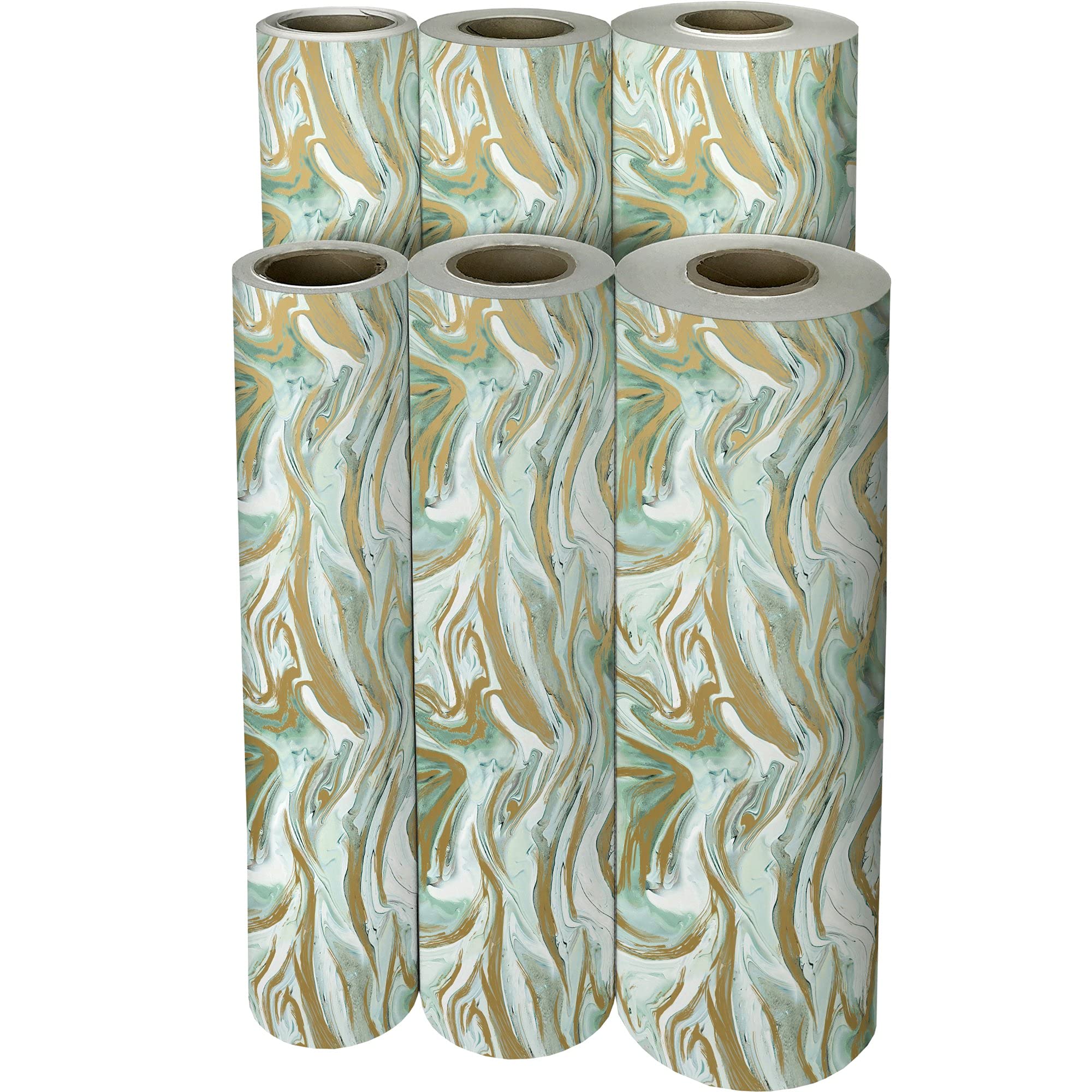 Jillson Roberts Bulk Gift Wrapping Paper - Marbleized Mint Design, 417 Feet x 24 Inches (1/2 Ream) - Perfect for Christmas, Birthday, Wedding & Party Gift Wrapping