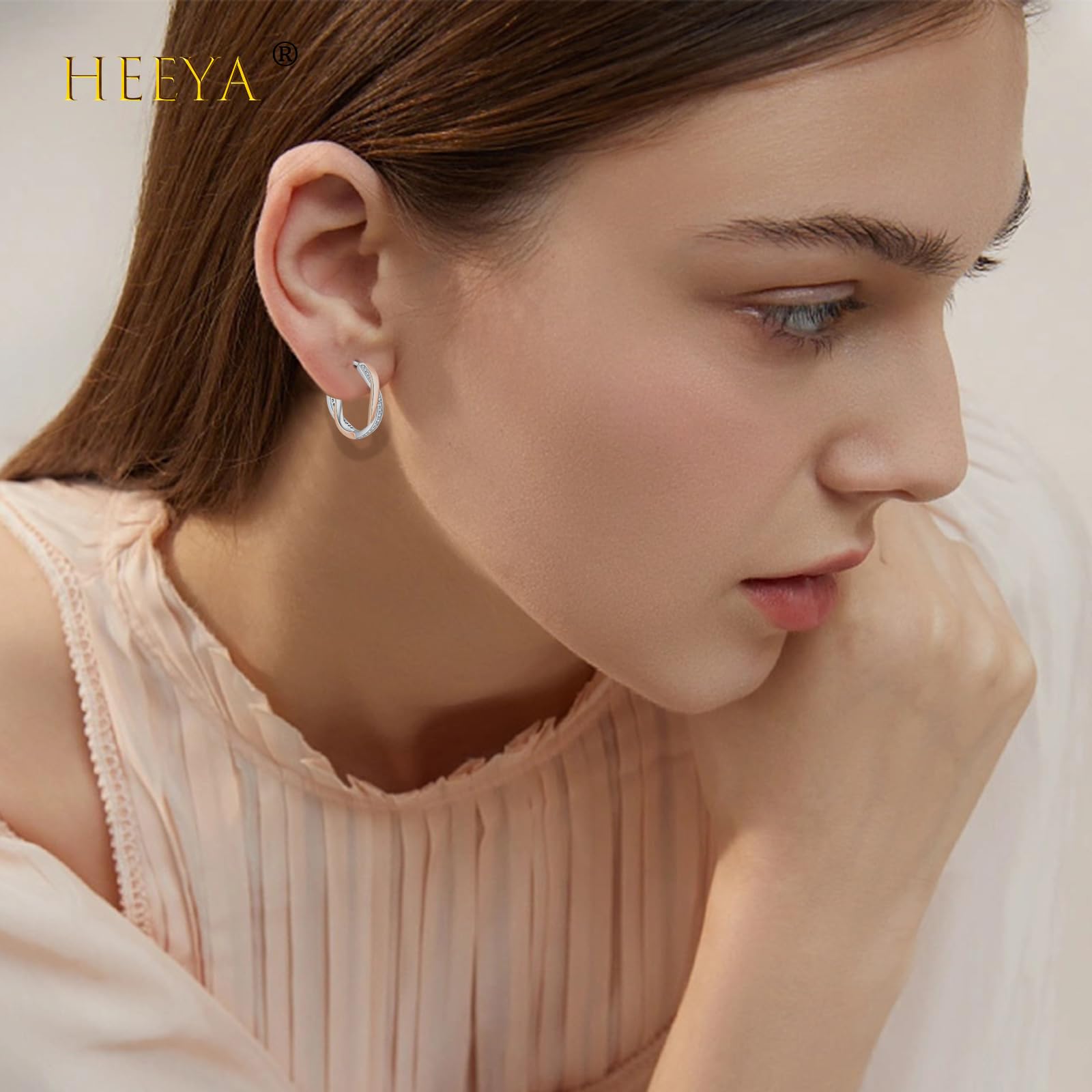 HEEYA Sterling Silver Plated Hoop Earrings for Women & Girls - Lightweight Twisted Hoop Earrings with Cubic Zirconia | Hypoallergenic Silver/Gold/Rose Gold Jewelry Gift | Perfect for Everyday Wear, Parties & Special Occasions
