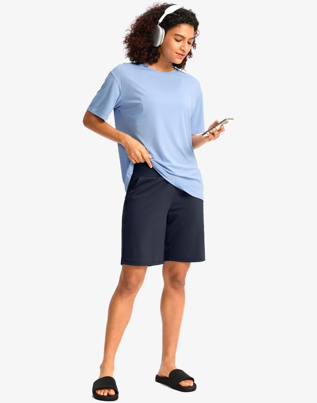 Women's High Waisted Bermuda Shorts with Pockets - Knee Length Athletic Walking Shorts for Workout & Casual Wear | Perfect for Gym, Running, Yoga and Summer Outfits