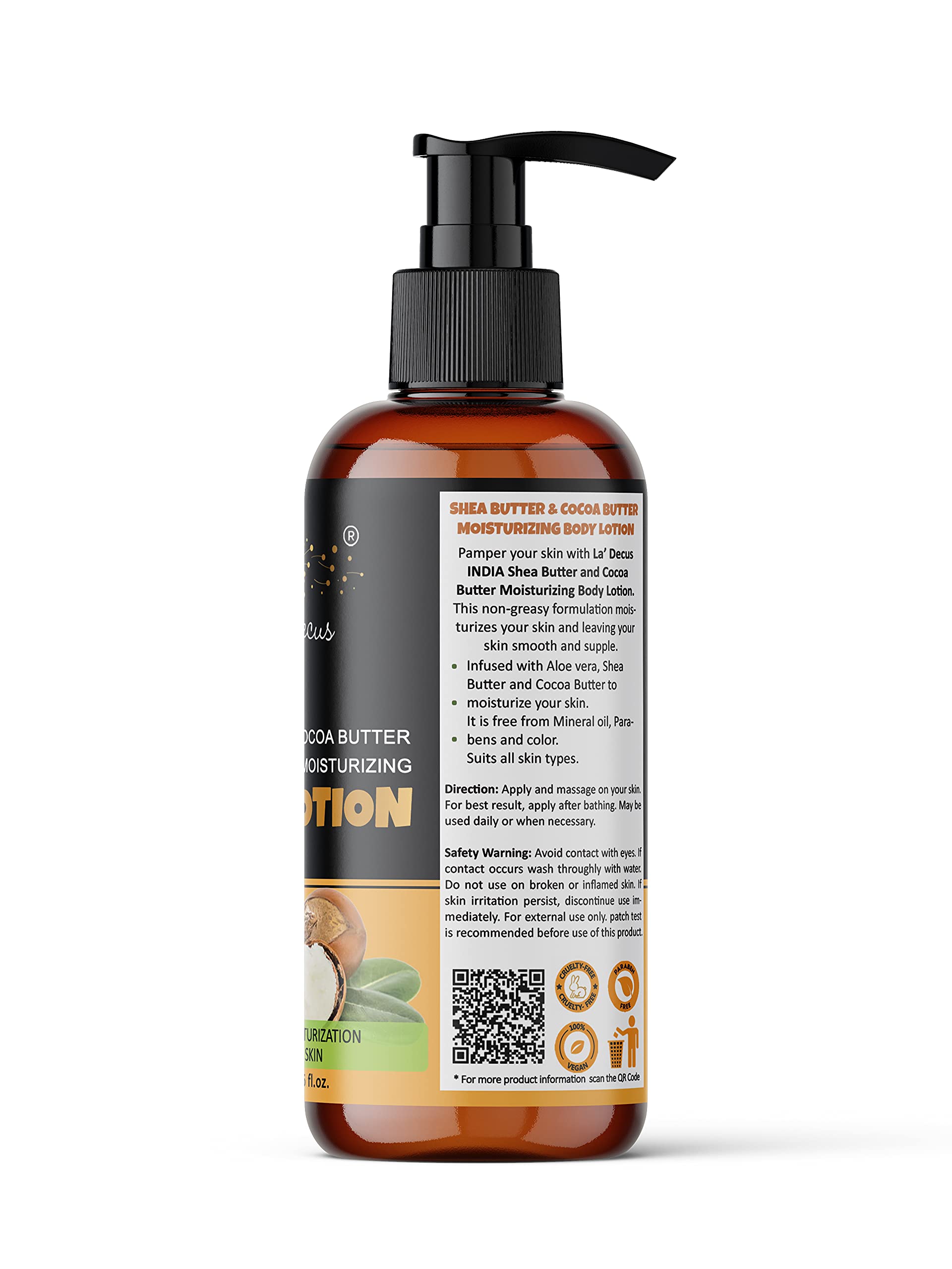 La' Decus INDIA Moisturizing Body Lotion with Shea Butter & Cocoa Butter - Deep Hydration for Dry Skin | Paraben-Free, Silicone-Free, Mineral Oil-Free | 200ml | Perfect for Daily Skincare & After-Shower Moisturizing