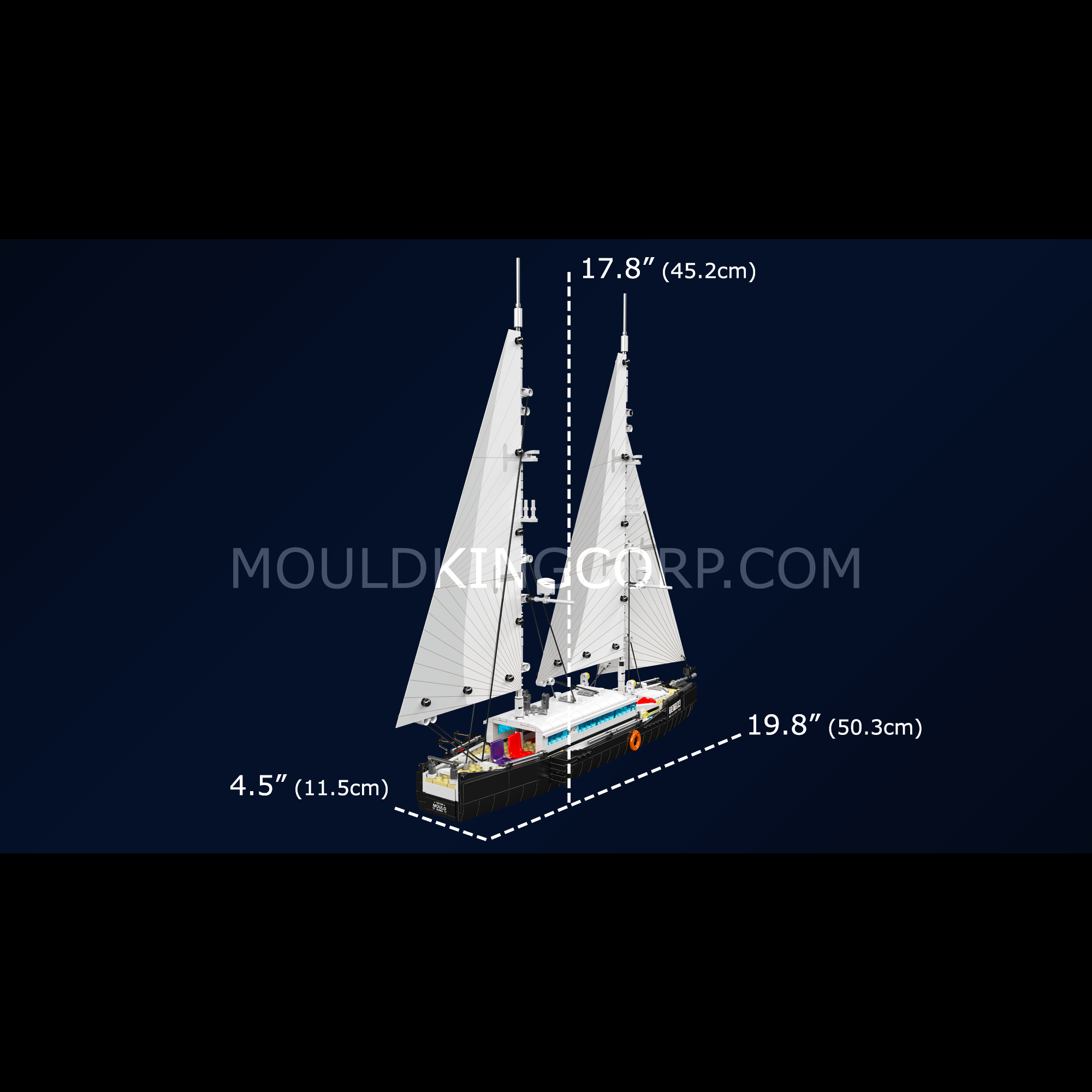 Mould King 10194 Modern Two Mast Sailing Yacht Building Blocks Set - 893 Pieces STEM Toy for Adults & Kids | Perfect for Home Decoration, Birthday Gifts & Creative Play
