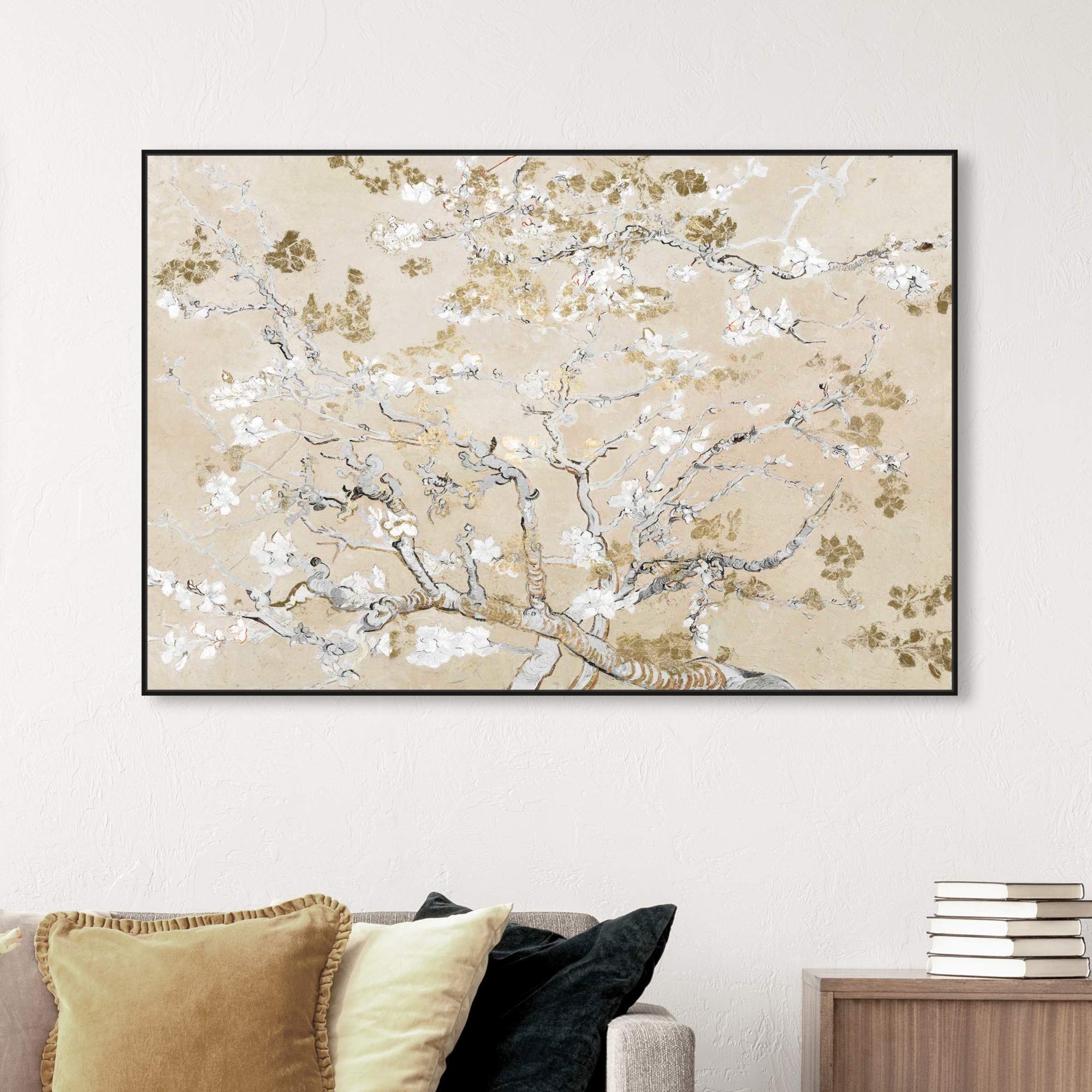 Oliver Gal Van Gogh Golden Blossoms Canvas Wall Art Print - 54x36 Inch Black Floater Frame - Modern Home Decor for Living Room, Bedroom & Bathroom - Perfect for Gallery Walls & Office Spaces