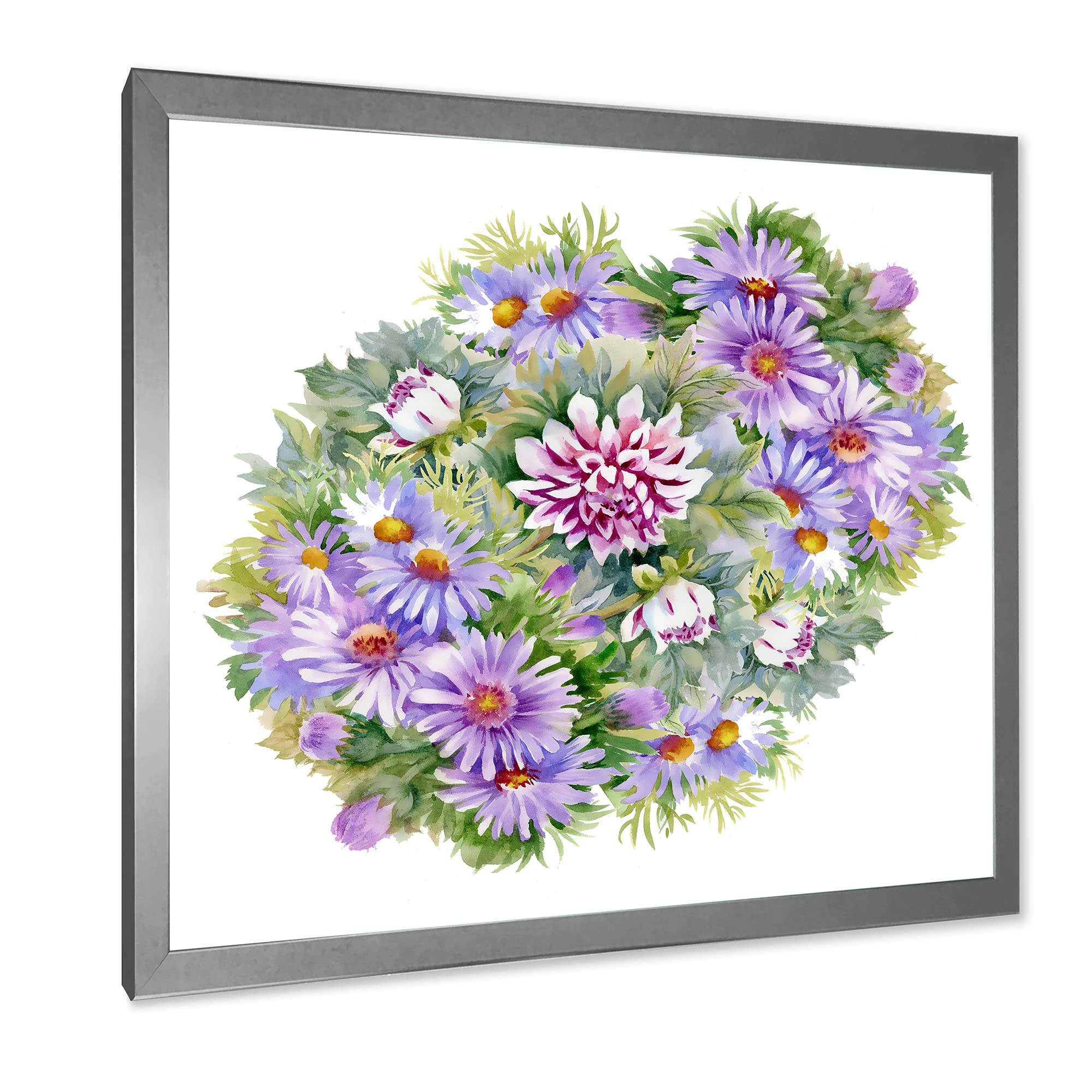 Purple Chrysanthemum & Daisy Bouquet Framed Wall Art - Elegant Home Decor for Living Room, Bedroom & Office