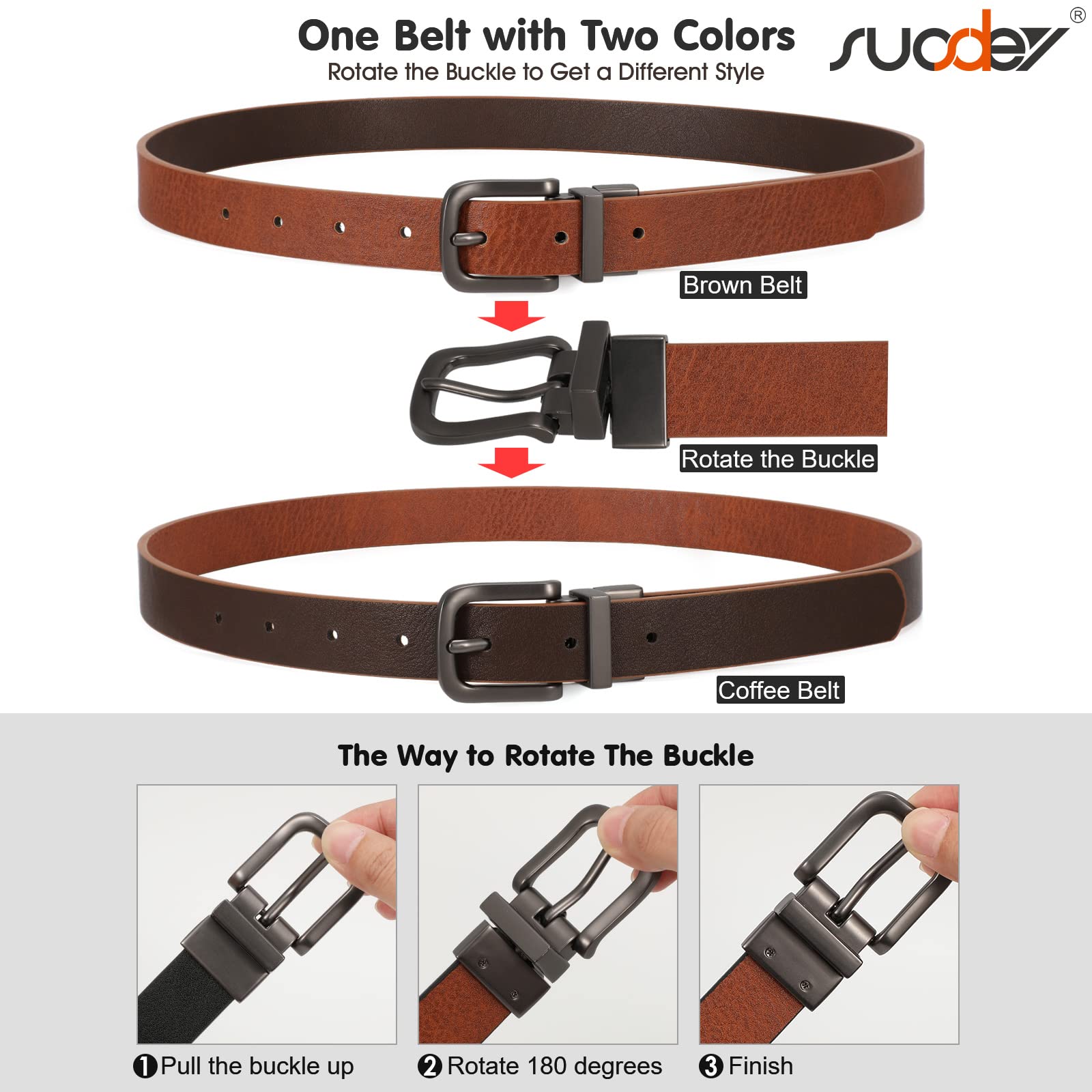 SUOSDEY Reversible Leather Belt for Boys - Adjustable Kids Belt for School Uniform, Jeans & Casual Wear - Classic Back to School Accessory for Children
