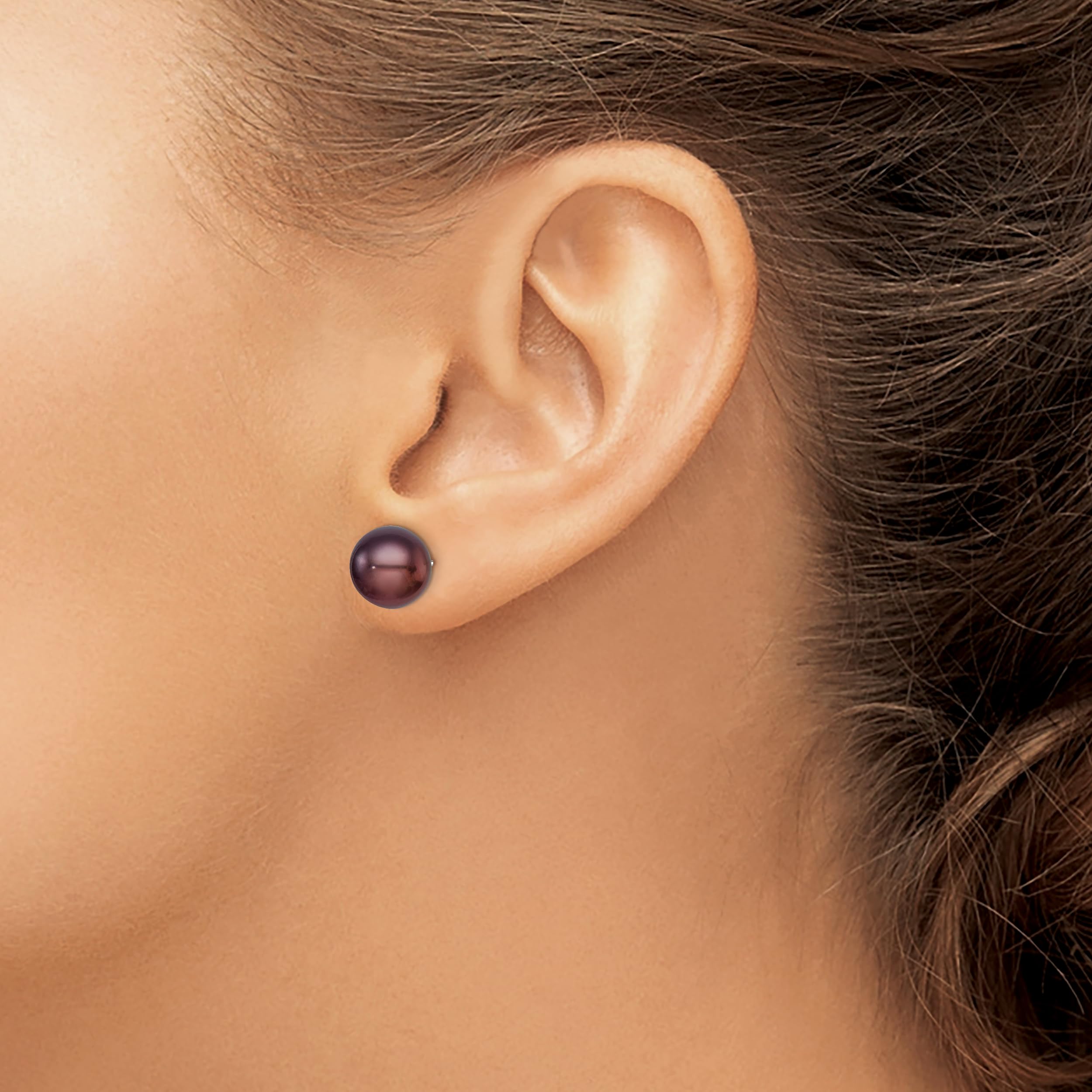 925 Sterling Silver 9mm Black Freshwater Cultured Pearl Stud Earrings for Women - Elegant Button Pearl Jewelry for Daily Wear, Parties & Special Occasions