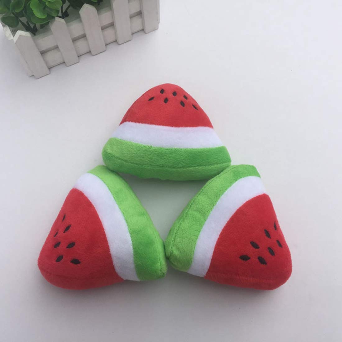 Durable Squeaky Plush Dog Toy - Watermelon Shaped Teeth Cleaning Chew Toy for Puppies | Soft Fetch & Chase Interactive Play | Perfect for Small Dogs, Training & Dental Health