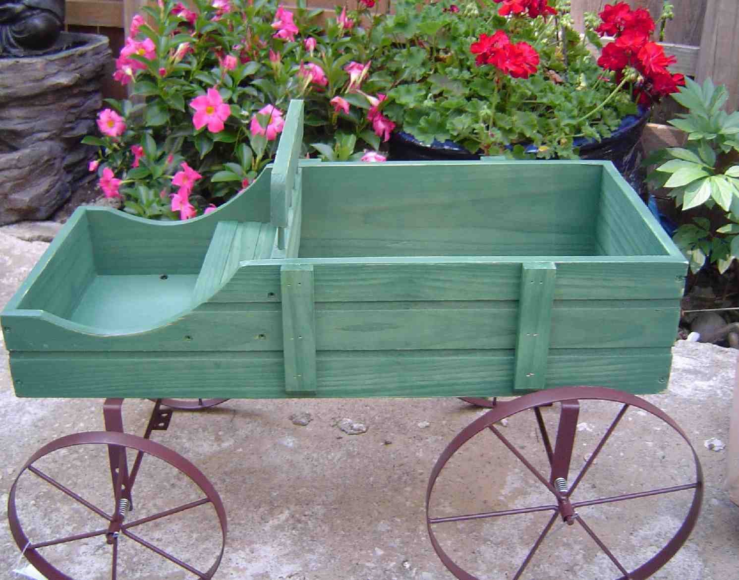 Wooden Rolling Garden Wagon - Heavy Duty Yard Planter & Flower Pot Stand for Outdoor Gardening, Landscaping, and Patio Decor