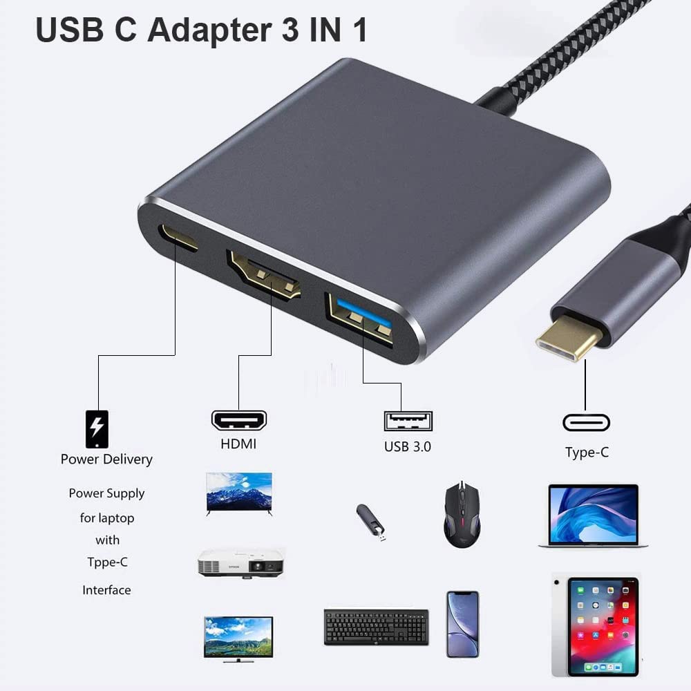 QCEs USB C to HDMI Multiport Adapter with 4K Video, USB 3.0 & PD Charging - Compatible with MacBook Pro, iPhone 15, iPad, Galaxy S24 - Perfect for Home Office, Online Meetings & Entertainment