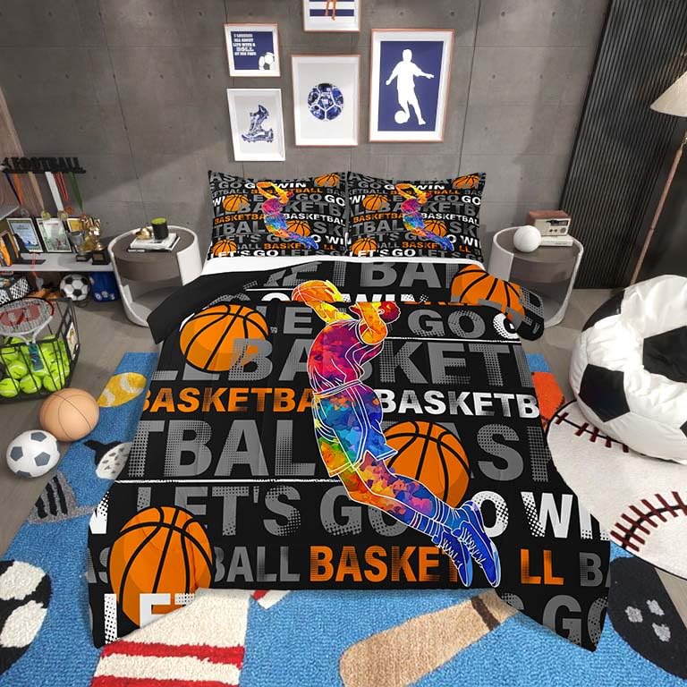 Erosebridal Basketball Theme Sports Bedding Set - Queen Size 3D Printed Comforter & Duvet Cover Set for Boys, Kids, Teens | Perfect for Game Rooms, Teen Bedrooms & Sports-Themed Decor