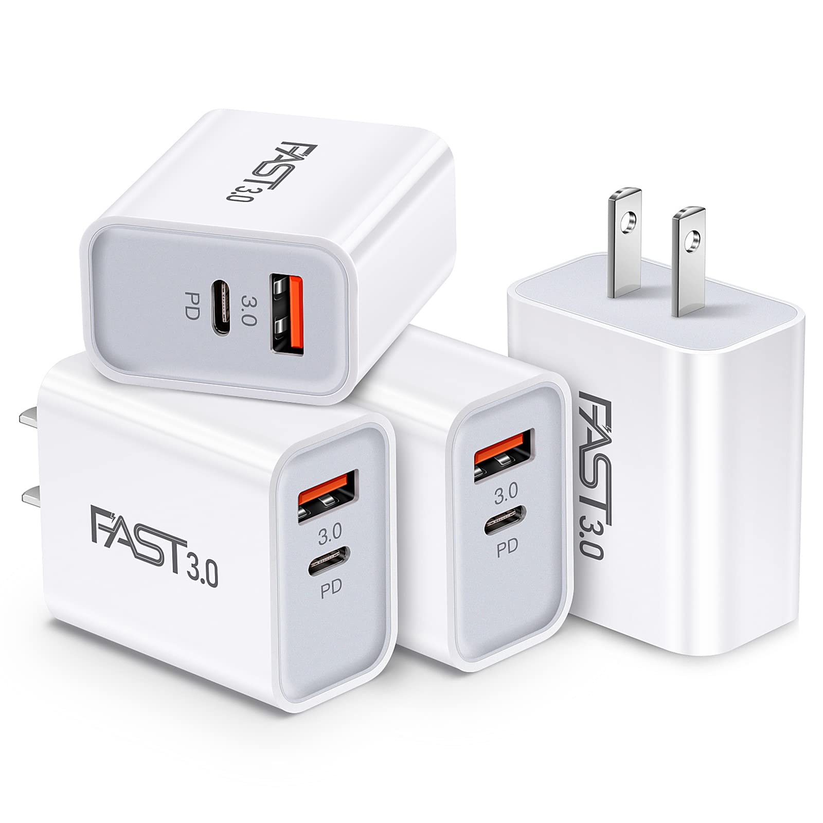20W USB C Fast Charger [4-Pack] - iSeekerKit Dual Port PD Power Delivery & QC3.0 Wall Charger - Compatible with iPhone 15/14/13 Pro Max/Mini, XS/XR/X, 8/7/6, iPad Pro, Samsung Galaxy, Pixel - Perfect for Home, Office & Travel Charging
